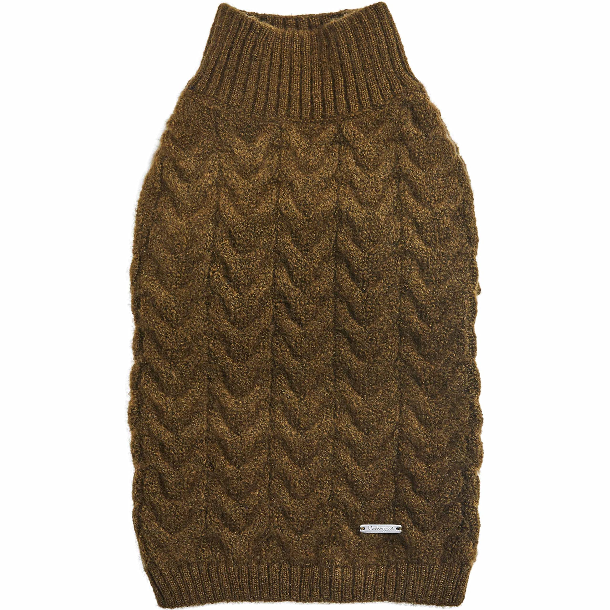 Blueberry Pet Classic Fuzzy Textured Knit Pullover Turtle-Neck Dog Sweater In Dark Olive, Back Length 20', Pack Of 1 Clothes For Dogs