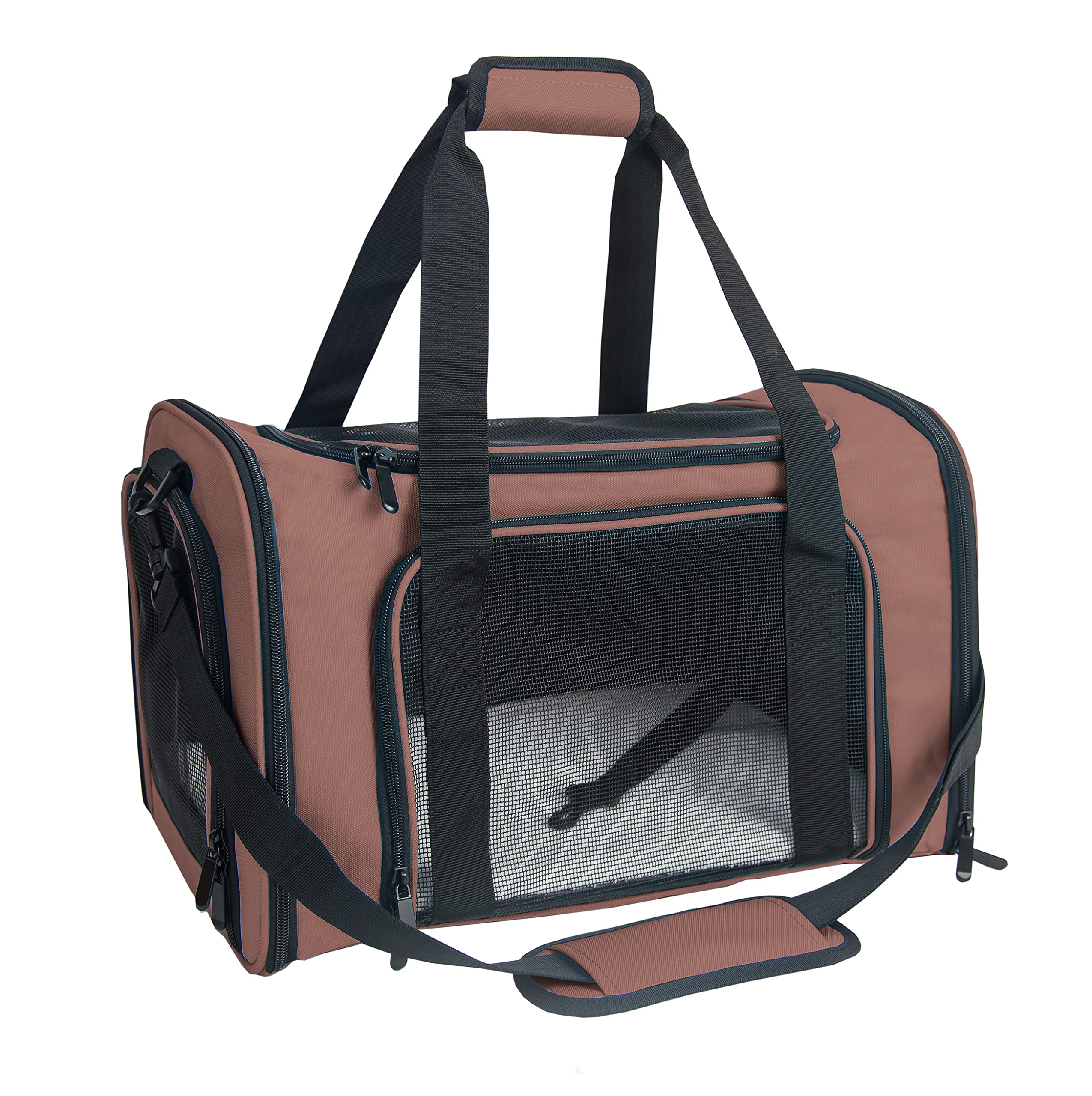 Nextfri Soft Sided Carrier For Small Medium Cats Dogs,Removable Pad Collapsible Travel Pet Carrier Large Brown
