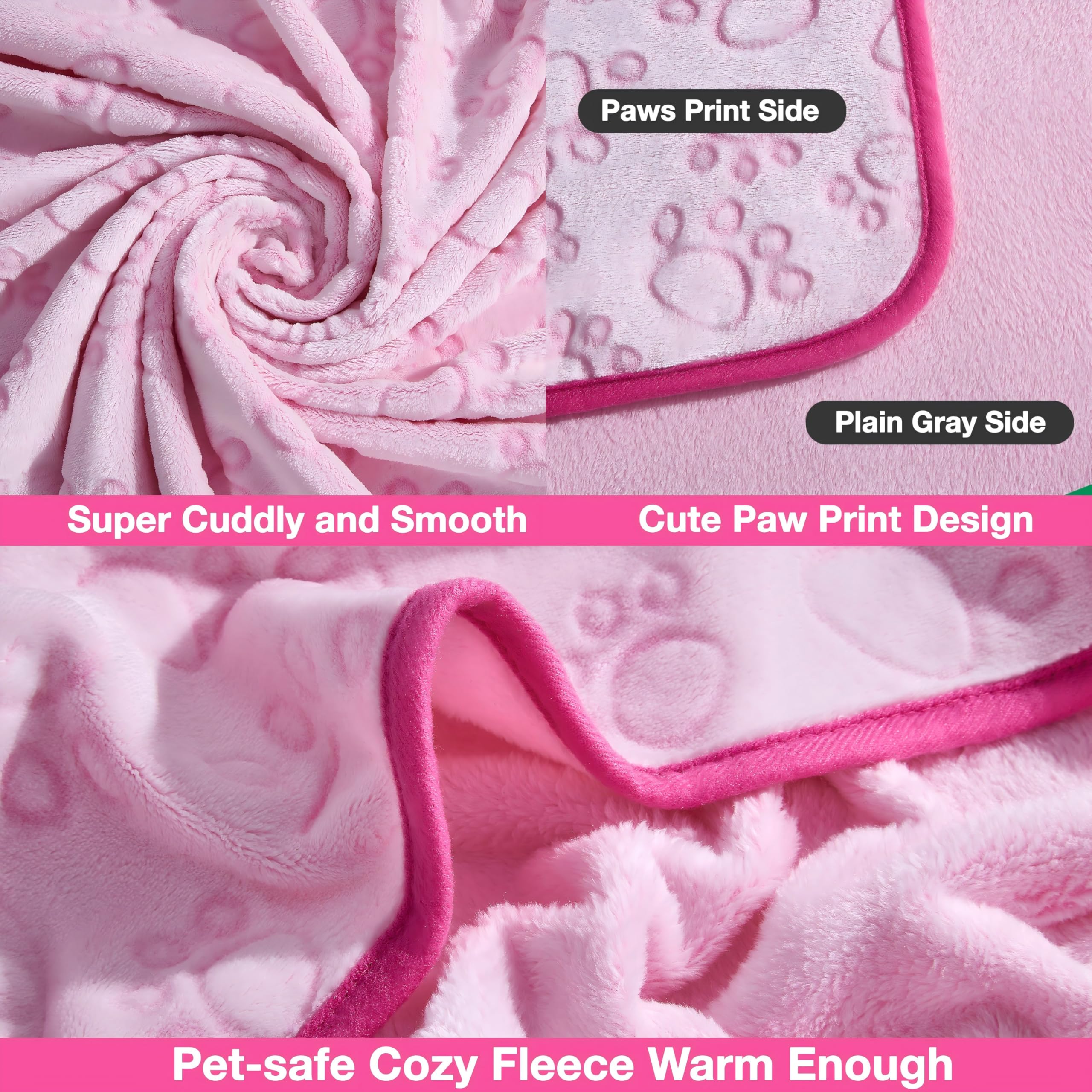Stuffed Premium Soft Cat Blanket, With Flannel Pink Cute Paw Print, 40 * 32 Inches