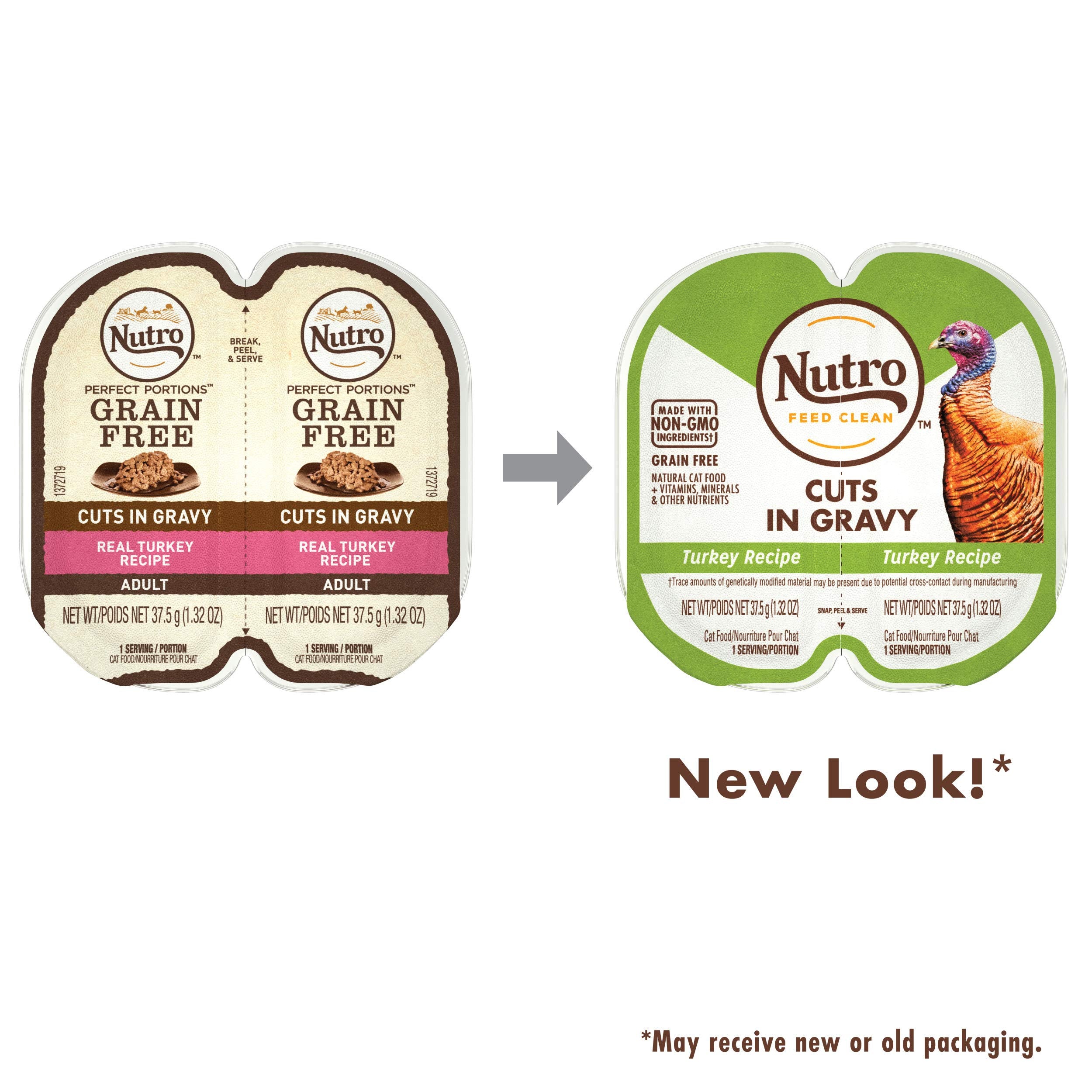 NUTRO Grain Free Natural Soft Wet Cat Food Cuts in Gravy Turkey Recipe, (24) 2.6 oz. PERFECT PORTIONS Twin-Pack Trays