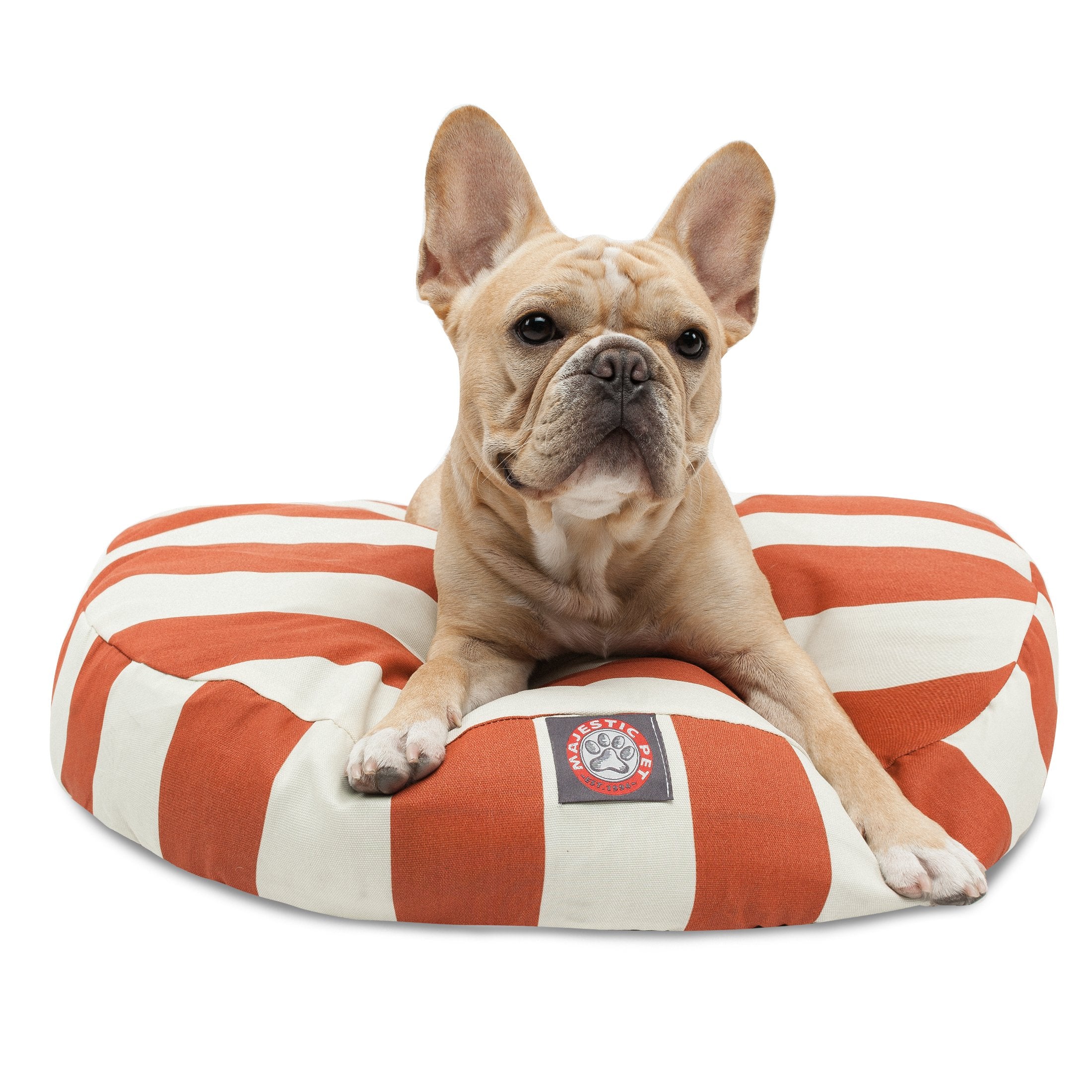 Majestic Pet Indoor Outdoor Vertical Stripe Round Pet Dog Bed With Removable Washable Cover, Burnt Orange, Small