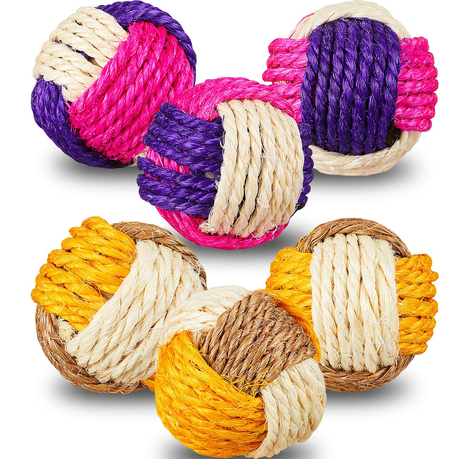 Weewooday 6 Pieces Cat Sisal Interactive Ball Cat Toy (Random Color)