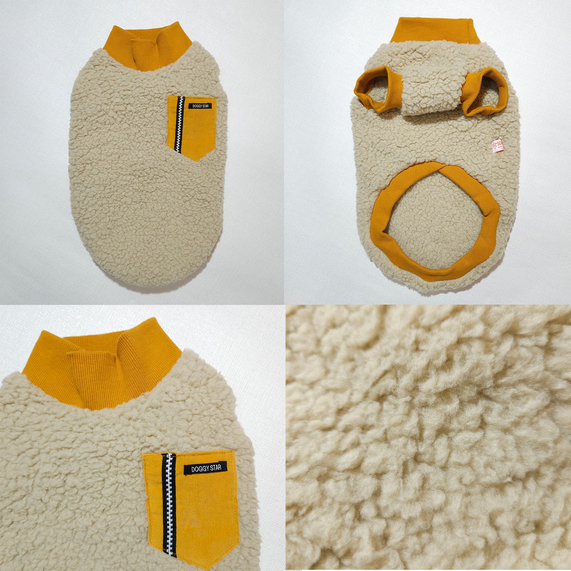 D Doggy Star Dachshund Sweater For Dogs Warm Fleece Clothes Winter Coat (M,Mustard Pocket)