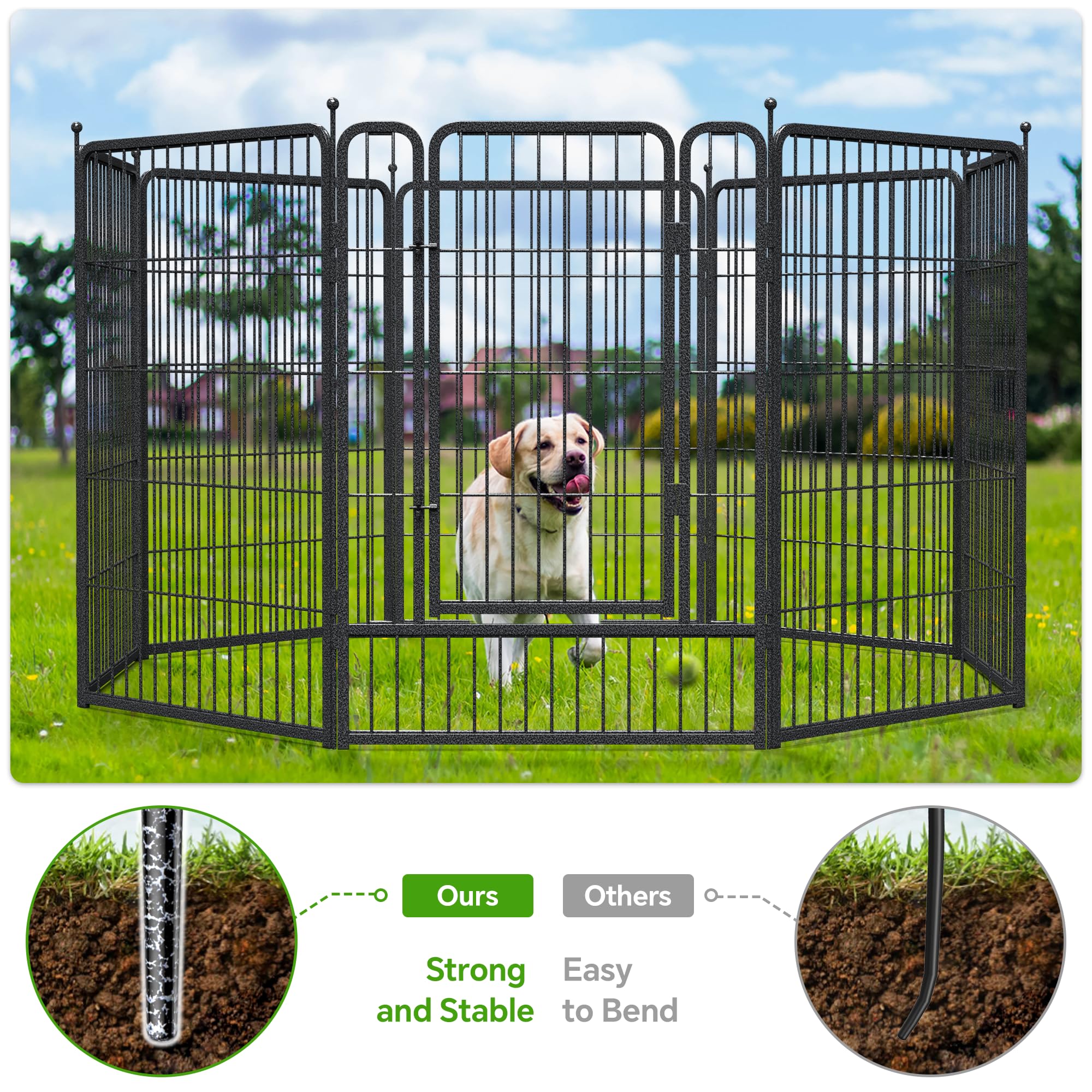 Mr Ironstone Dog Playpen With Anti-Rust Coating - 40'' Height 8 Panels Portable & Foldable Indoor/Outdoor Pet Fence For Large, M