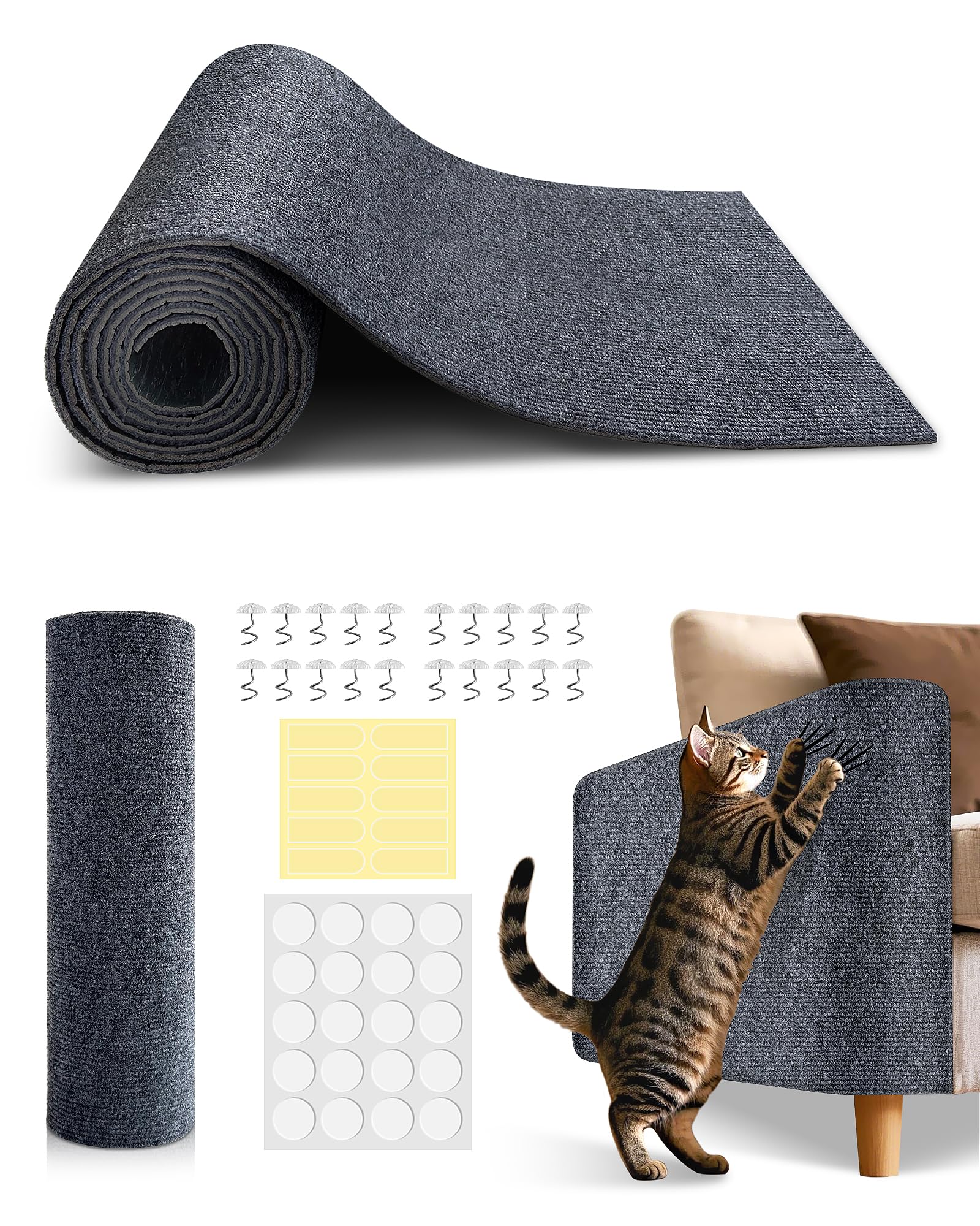 Anti Cat Scratch Furniture Protector,Durable Couch Protector From Cat Claws,Trimmable Diy Cat Scratch Carpet Mat For Leather,Sof