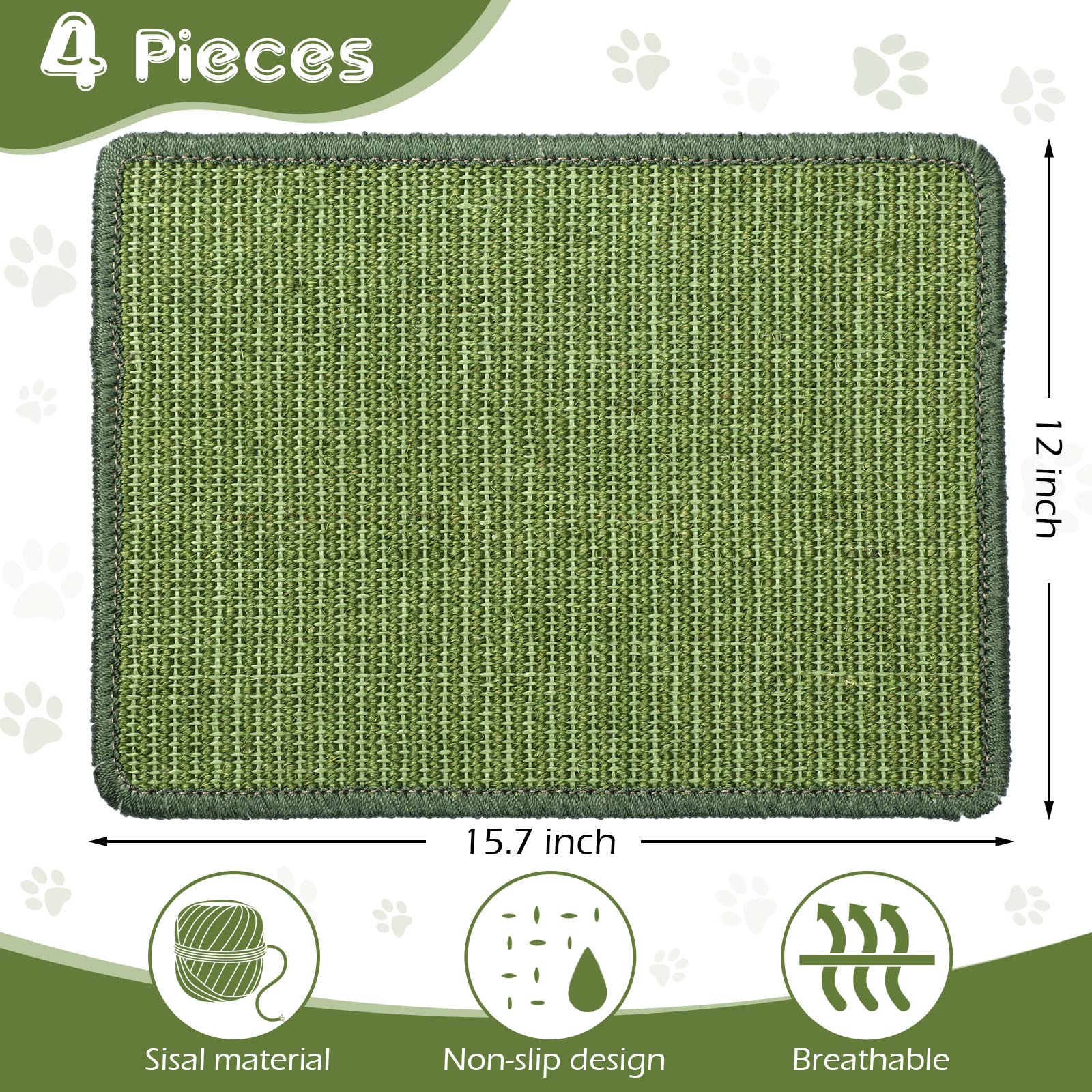 4 Pcs Cat Scratcher Mat Sisal Cats Scratch Mats Horizontal Cat Floor Scratching Pad Rug Sisal Fabric Cat Scratch Mat For Protecting Carpets Sofas And Cat Grinding Claws Green 11.8' X 15.7'