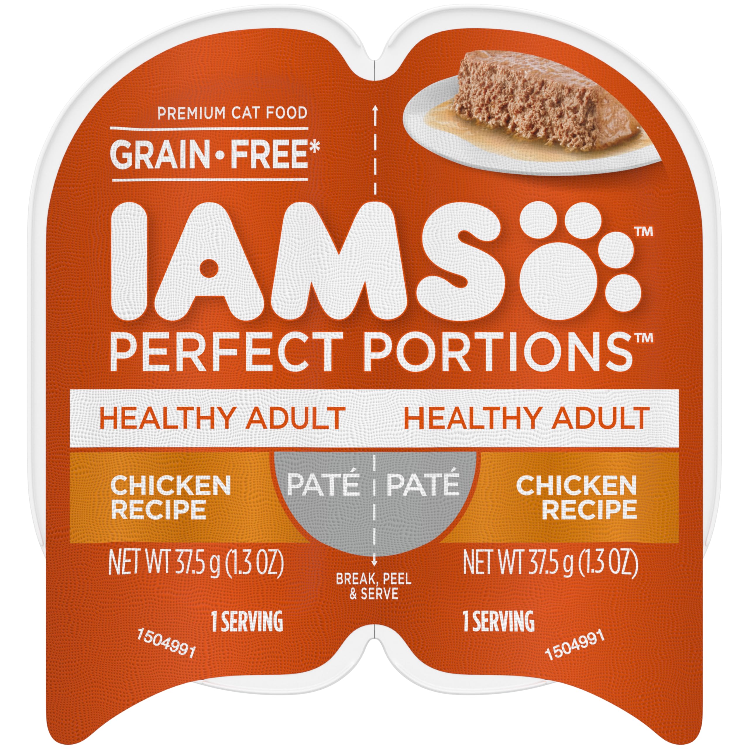 IAMS Perfect Portions Healthy Adult Grain Free Wet Cat Food Pat  , Chicken Recipe, 2.6 oz. Easy Peel Twin-Pack Trays (24 Count, 