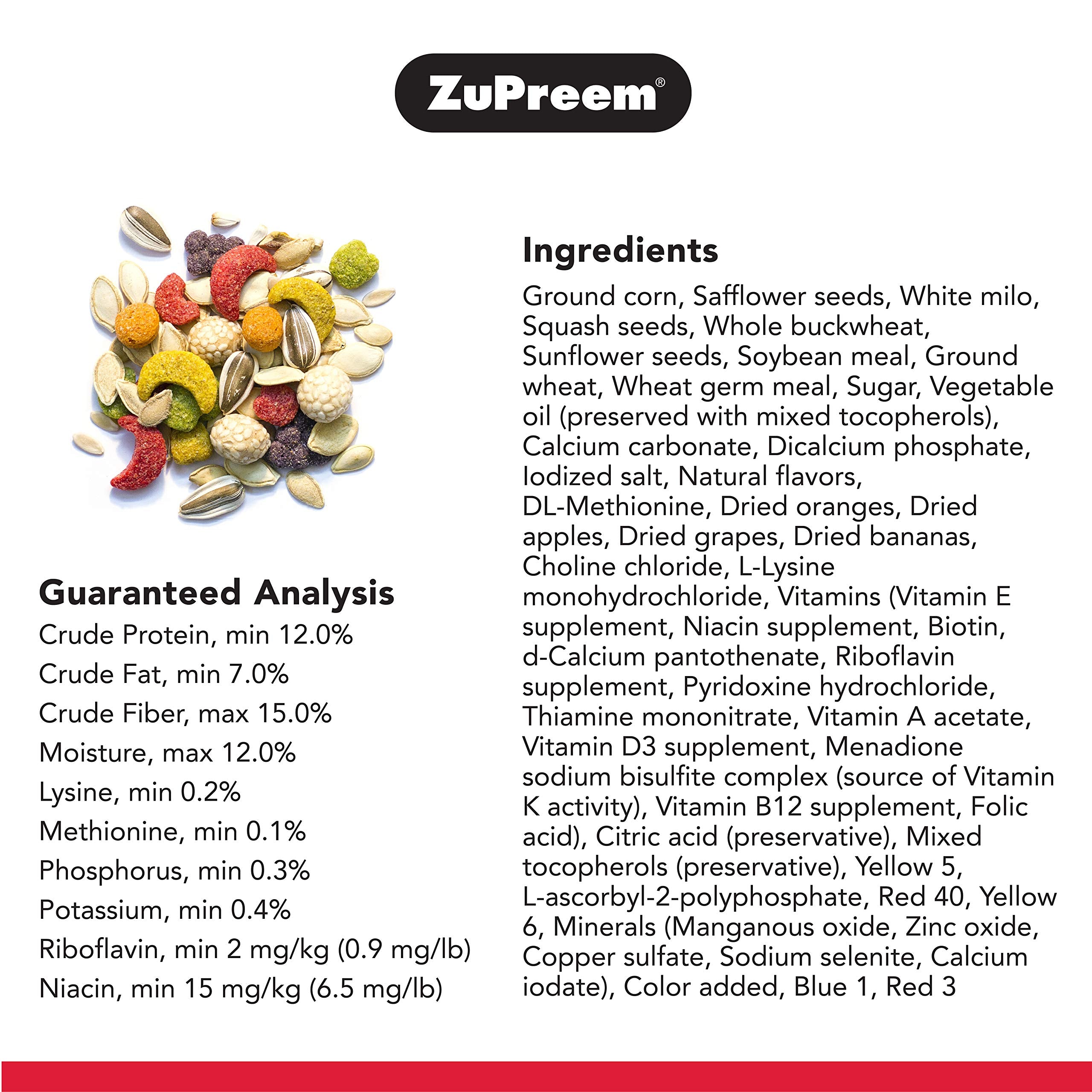 ZuPreem Sensible Seed Bird Food, Cockatiel, Lovebird, Quaker, Small Conure, Lorikeet, Seed and Pellet Blend for Medium Birds, Fo