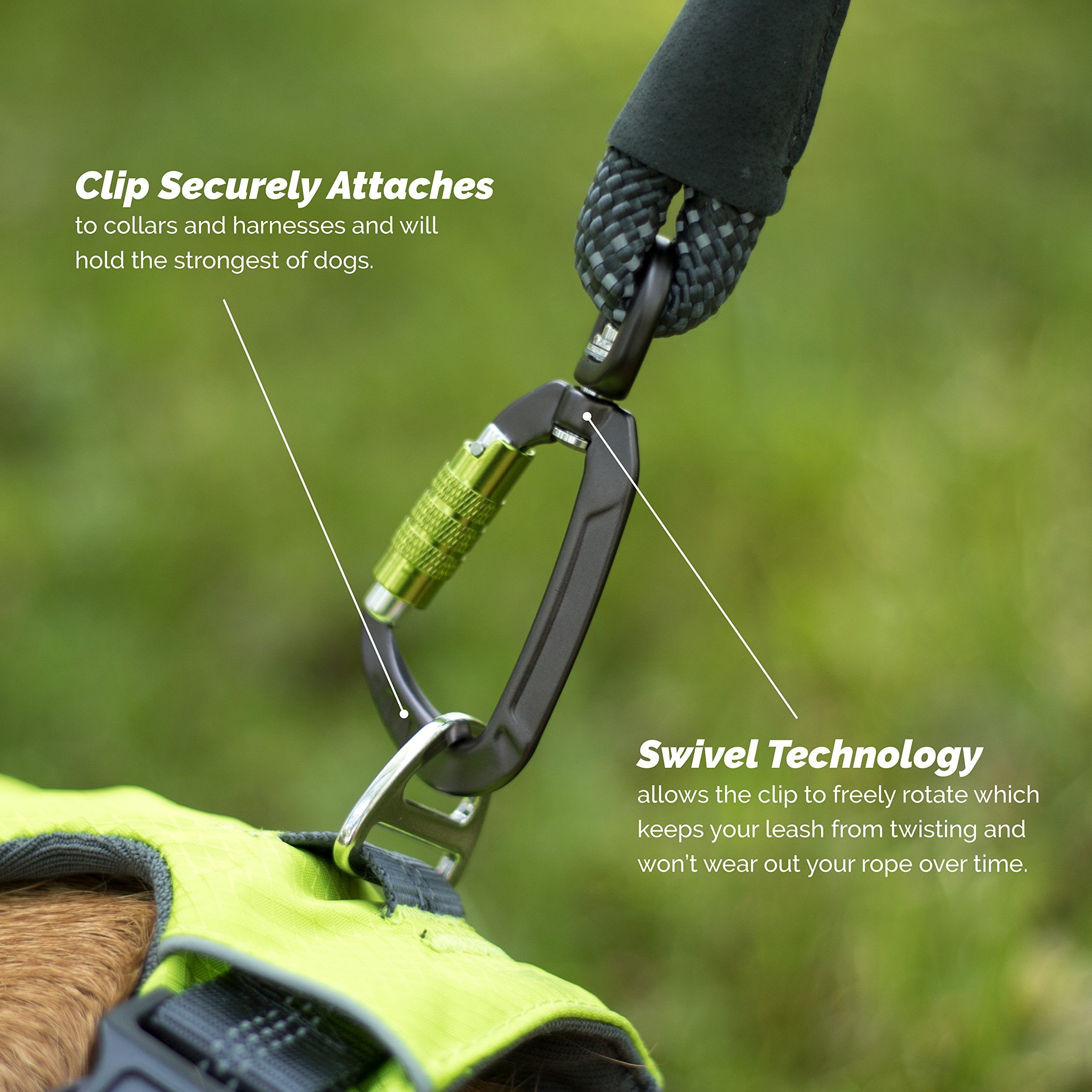 Dog Rope Leash With Lightweight Locking Swivel Carabiner, For Medium To Large Breeds, Comfortable Padded Handle, Reflective Stitching For Nighttime Safety And A Durable 5 Foot Long Lead