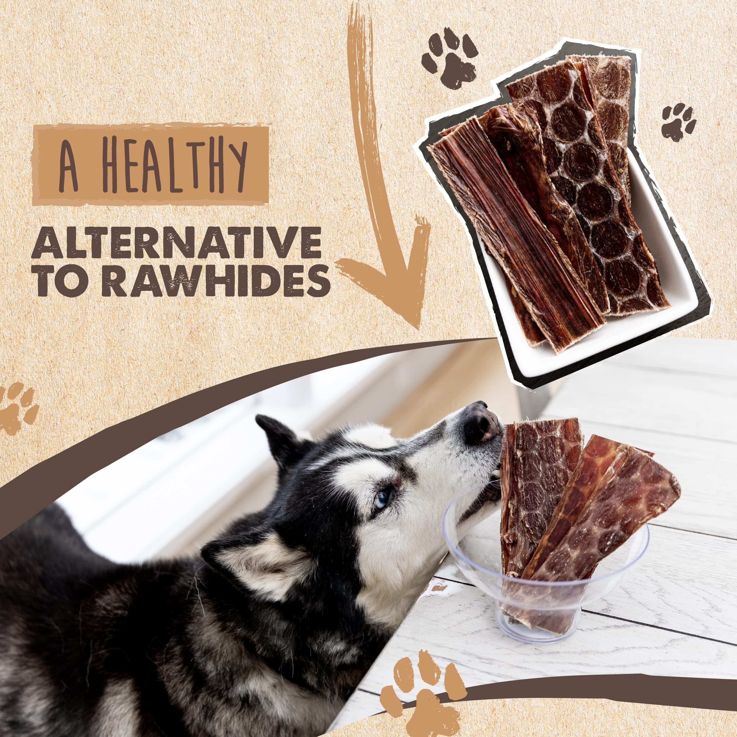 Mighty Paw Naturals Beef Gullet Jerky for Dogs | 100% Natural Beef Gullet Sticks for Small, Medium and Large Breeds. Natural Tre