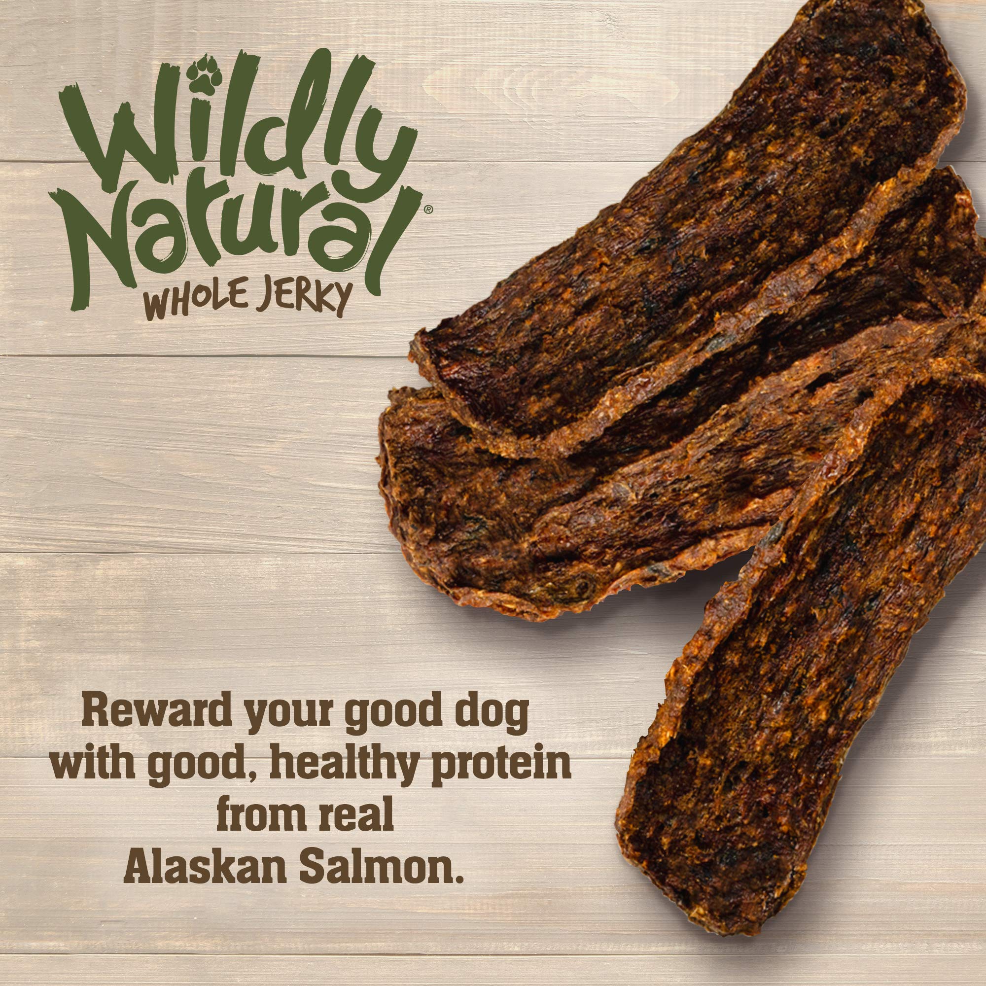 Wildly Natural Whole Jerky Dog Treats | Limited Ingredient, Made in USA Jerky | Grain Free & Nothing Artificial | Alaskan Salmon