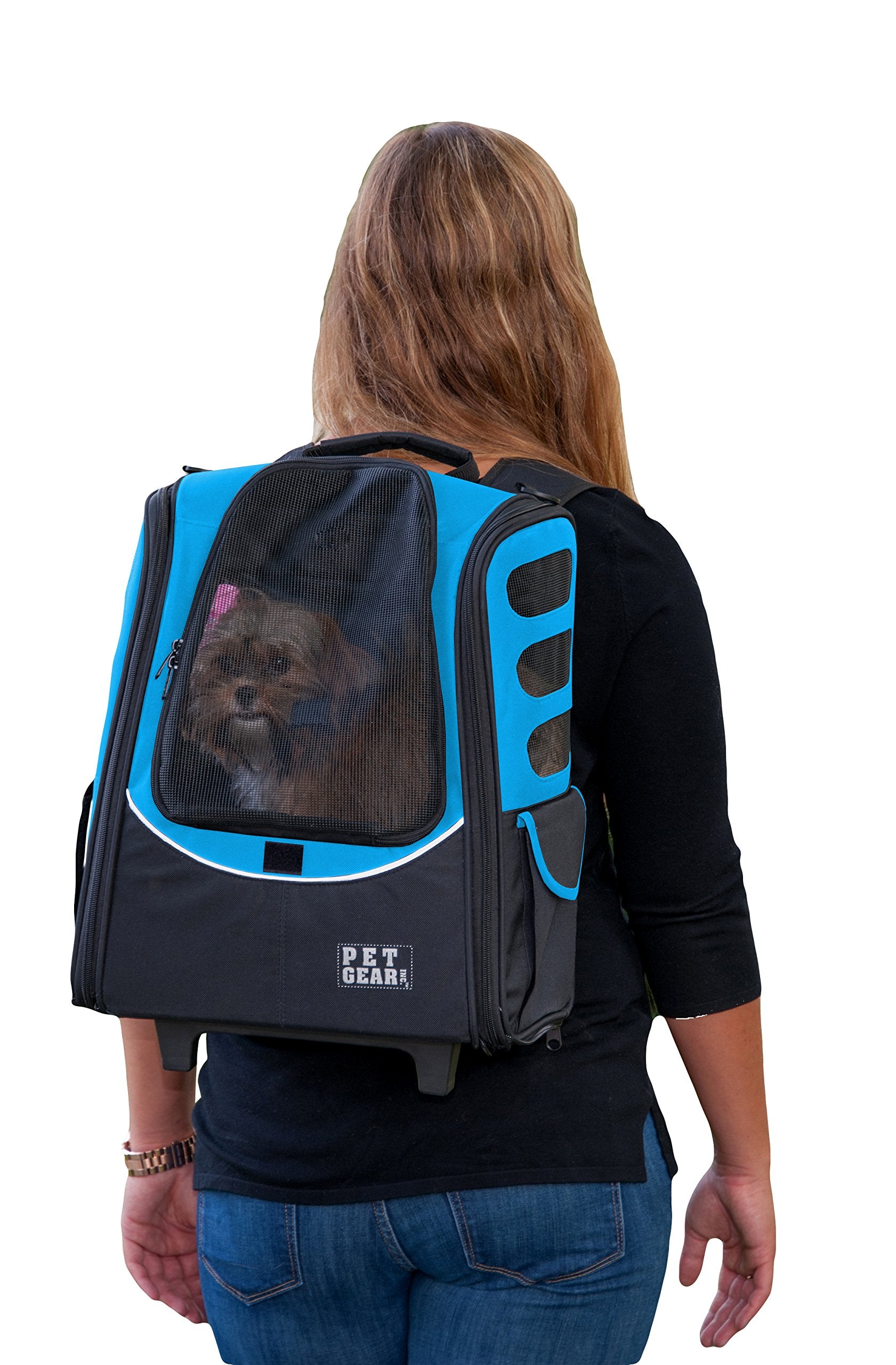 Pet Gear I-Go2 Escort Roller Backpack, Travel Carrier, Car Seat For Cats/Dogs, Mesh Ventilation, Included Tether, Telescoping Ha