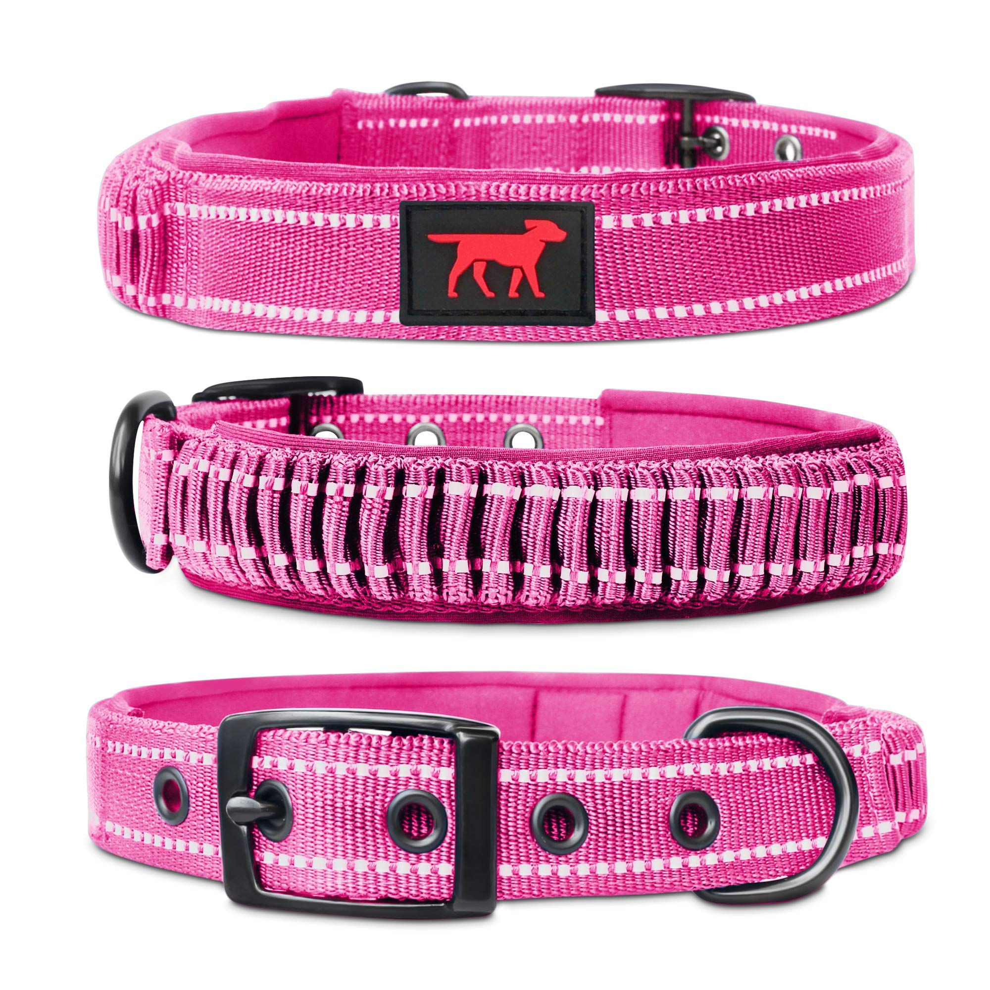 Heavy Duty Dog Collar With Handle | Ballistic Nylon Heavy Duty Collar | Padded Reflective Dog Collar With Adjustable Stainless Steel Hardware | Convenient Sizing For All Breeds