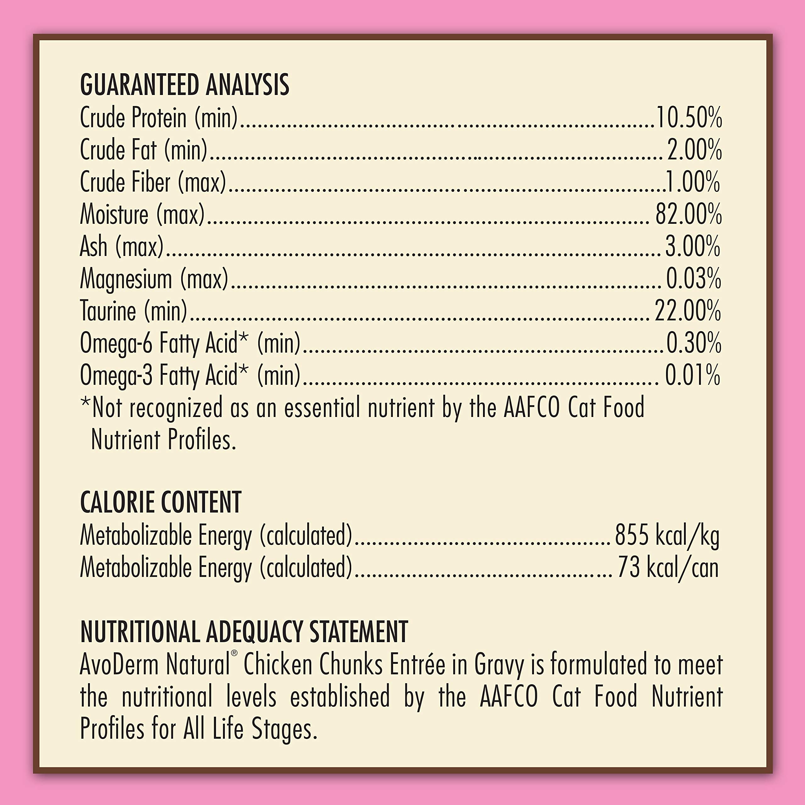 AvoDerm Natural Grain Free Wet Cat Food, Chicken Chunks in Gravy, 3 oz Cans, Pack of 24