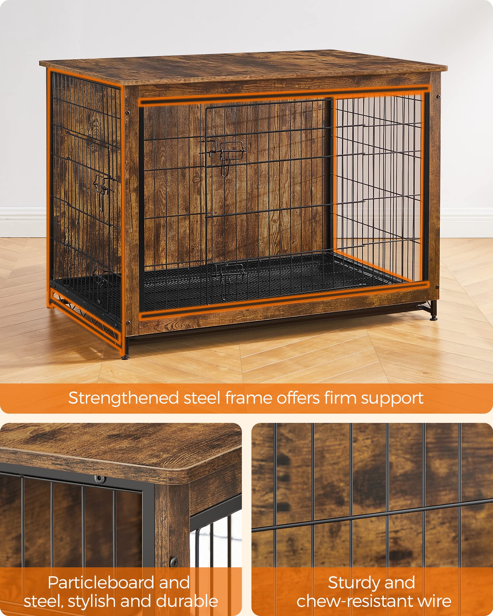 Feandrea Dog Crate Furniture, 44.1 Side End Table, Modern Kennel for Dogs Indoor up to 80 lb, Heavy-Duty Dog Cage with Multi-Pur