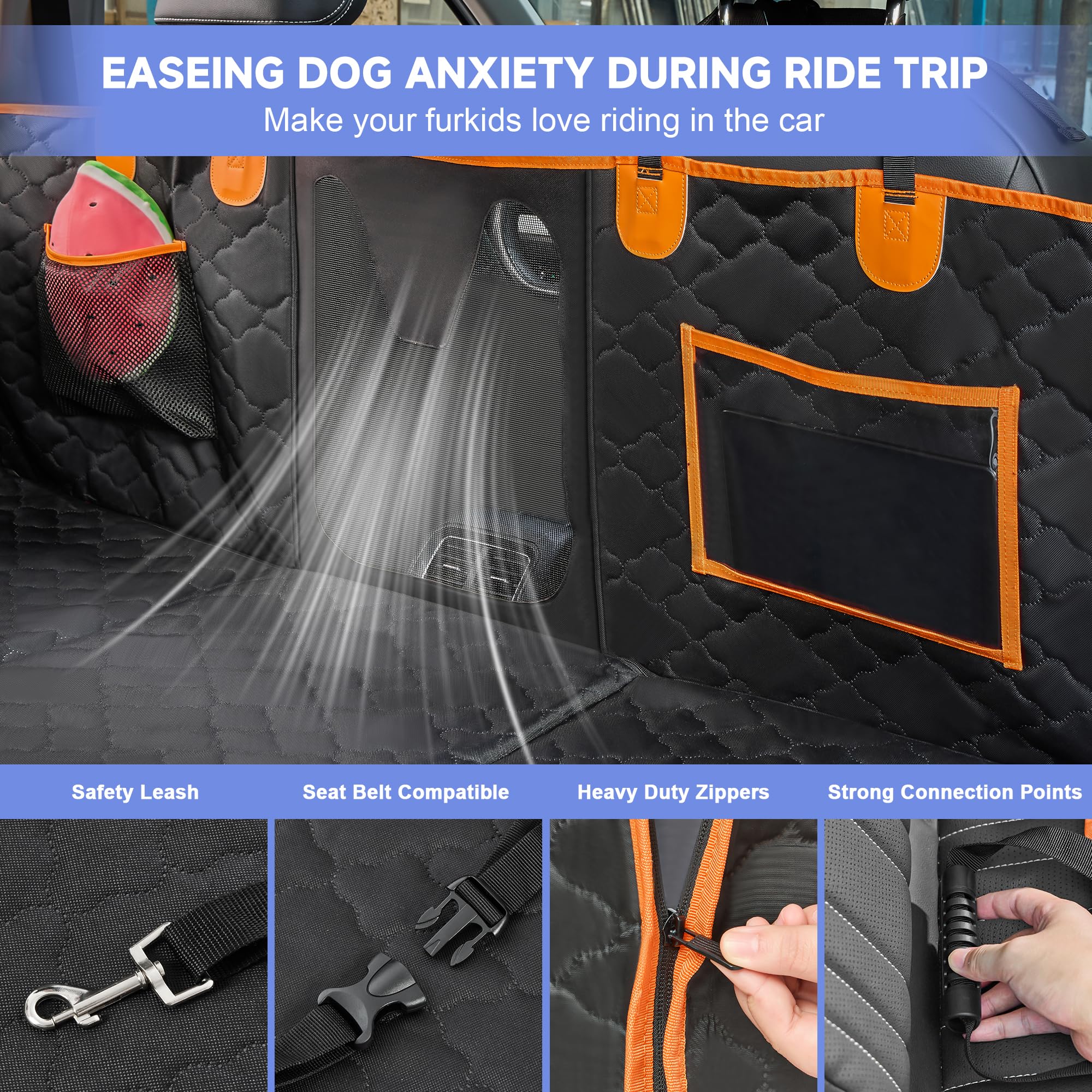 Spacocld Dog Car Seat Cover For Back Seat - Back Seat Extender For Dogs With Hard Bottom Holds 400 Lbs, Waterproof Car Seat Prot