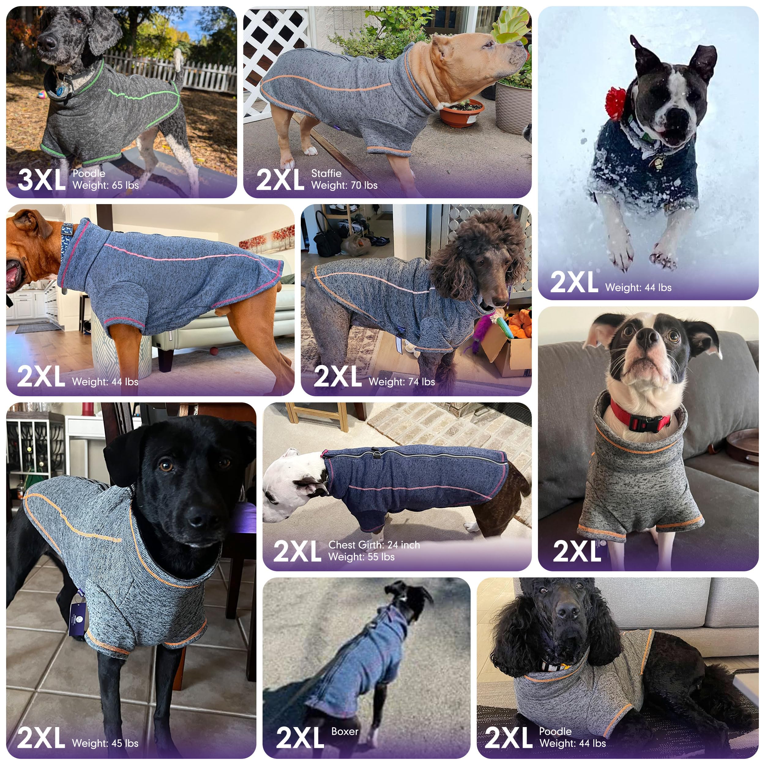 Cyeollo Dog Sweater Fleece Jackets For Dogs Knit Fleece Lining With Zipper Warm Step In Coats Reflective Dog Sweaters For Medium To Large Dogs