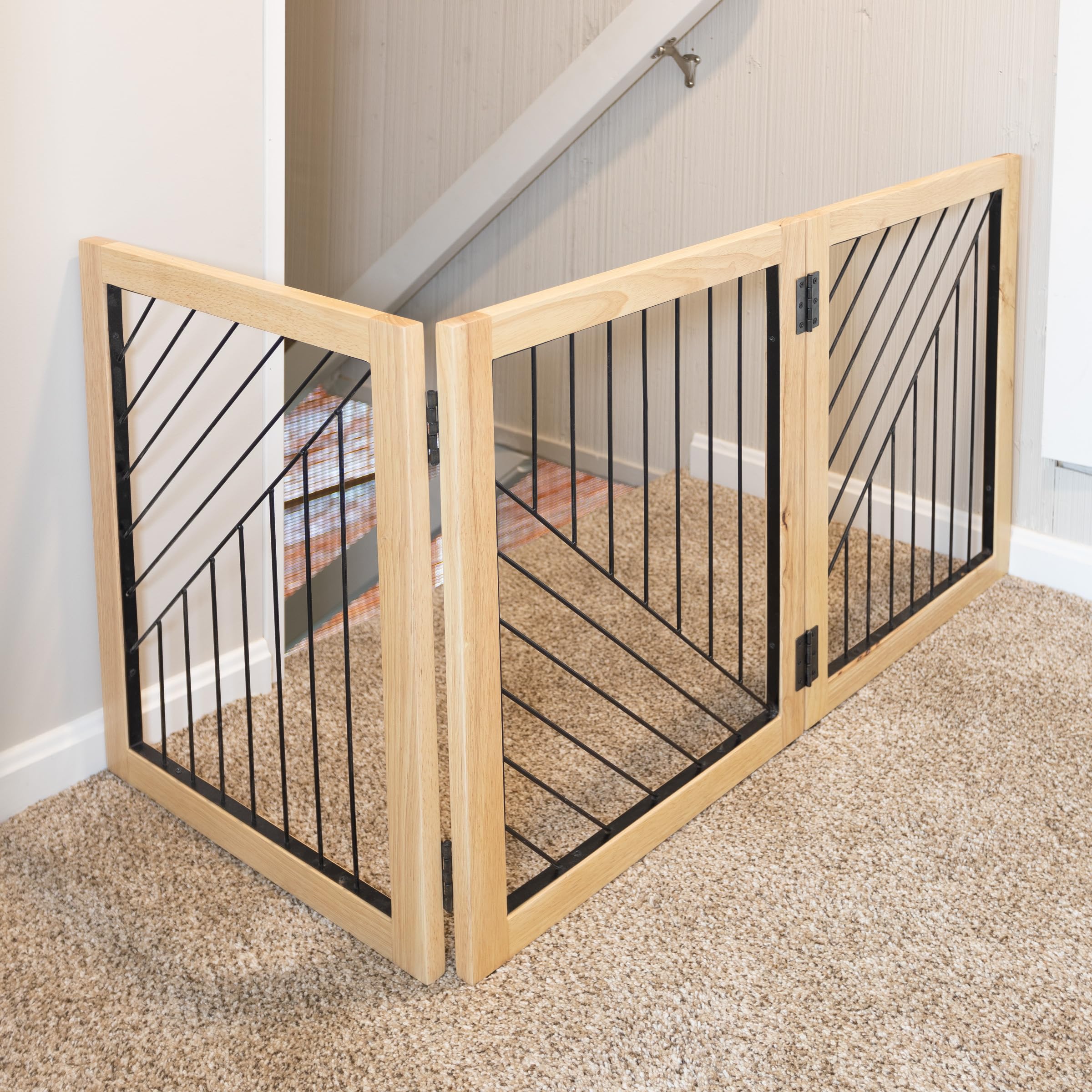Pet Gate - 3-Panel Indoor Folding Dog Gate For Stairs Or Doorways - 54X24-Inch Freestanding Pet Fence For Cats And Dogs By Petmaker (Natural)
