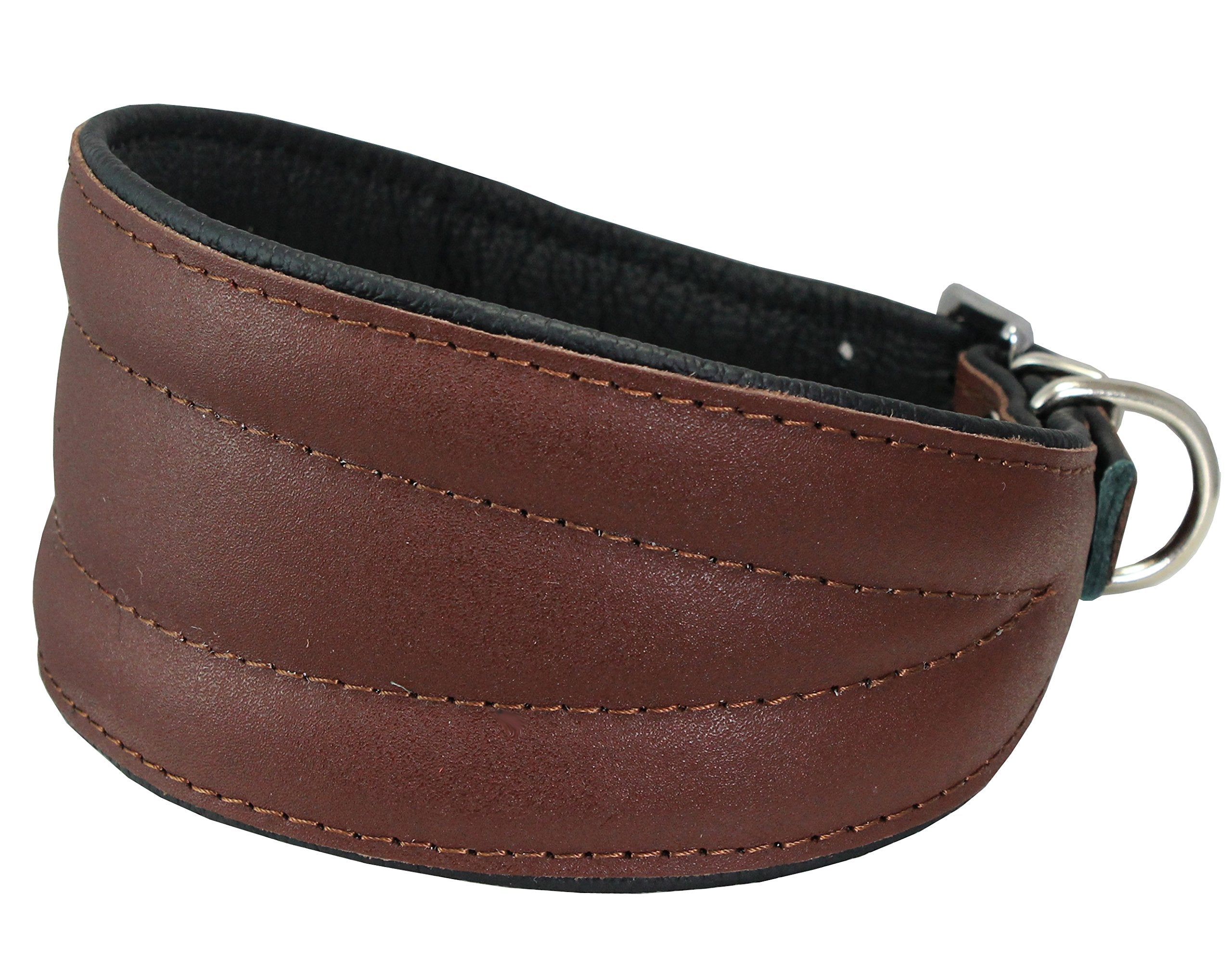 Dogs My Love Real Leather Extra Wide Padded Tapered Dog Collar (16.25'-18.75' Neck; 3' Wide, Brown)