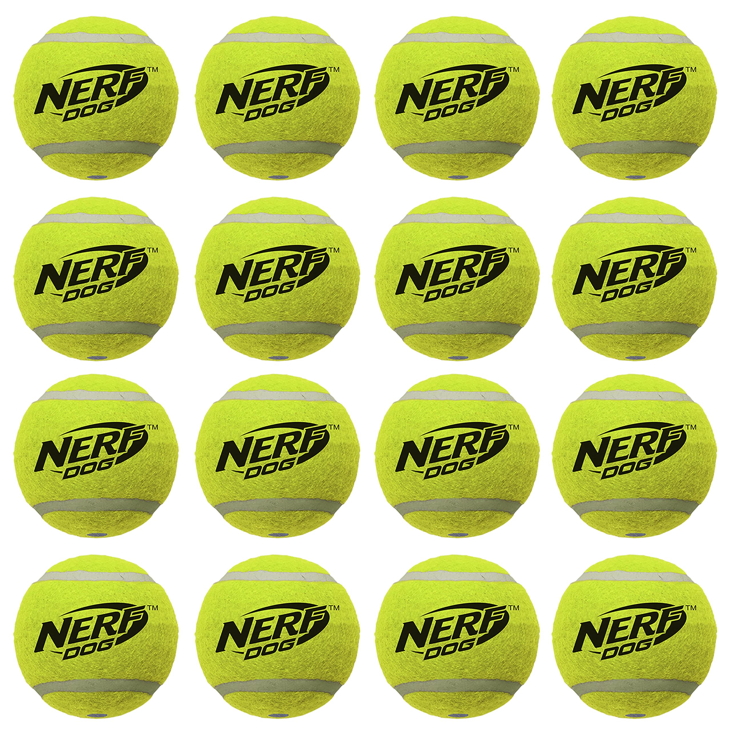 Nerf Dog 16-Piece Dog Toy Gift Set, Includes 16 2.5In Squeak Tennis Balls And A 10.25In Bucket, Nerf Tough Material, Green