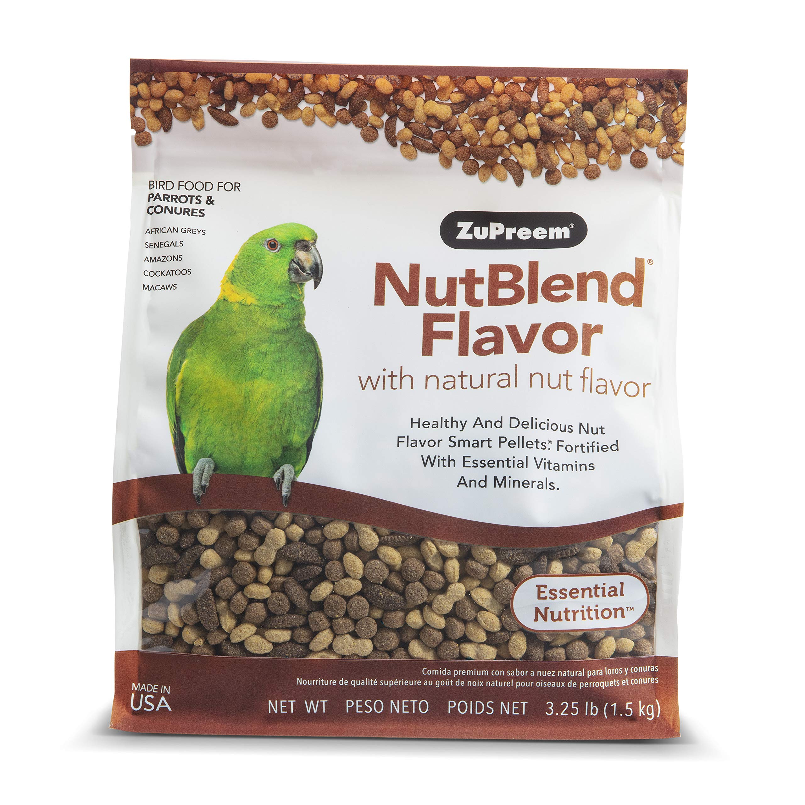 ZuPreem NutBlend Bird Pellets, Daily Bird Food for Parrot, Conure, Caique, African Grey, Eclectus, Small Cockatoo, Core Nutritio