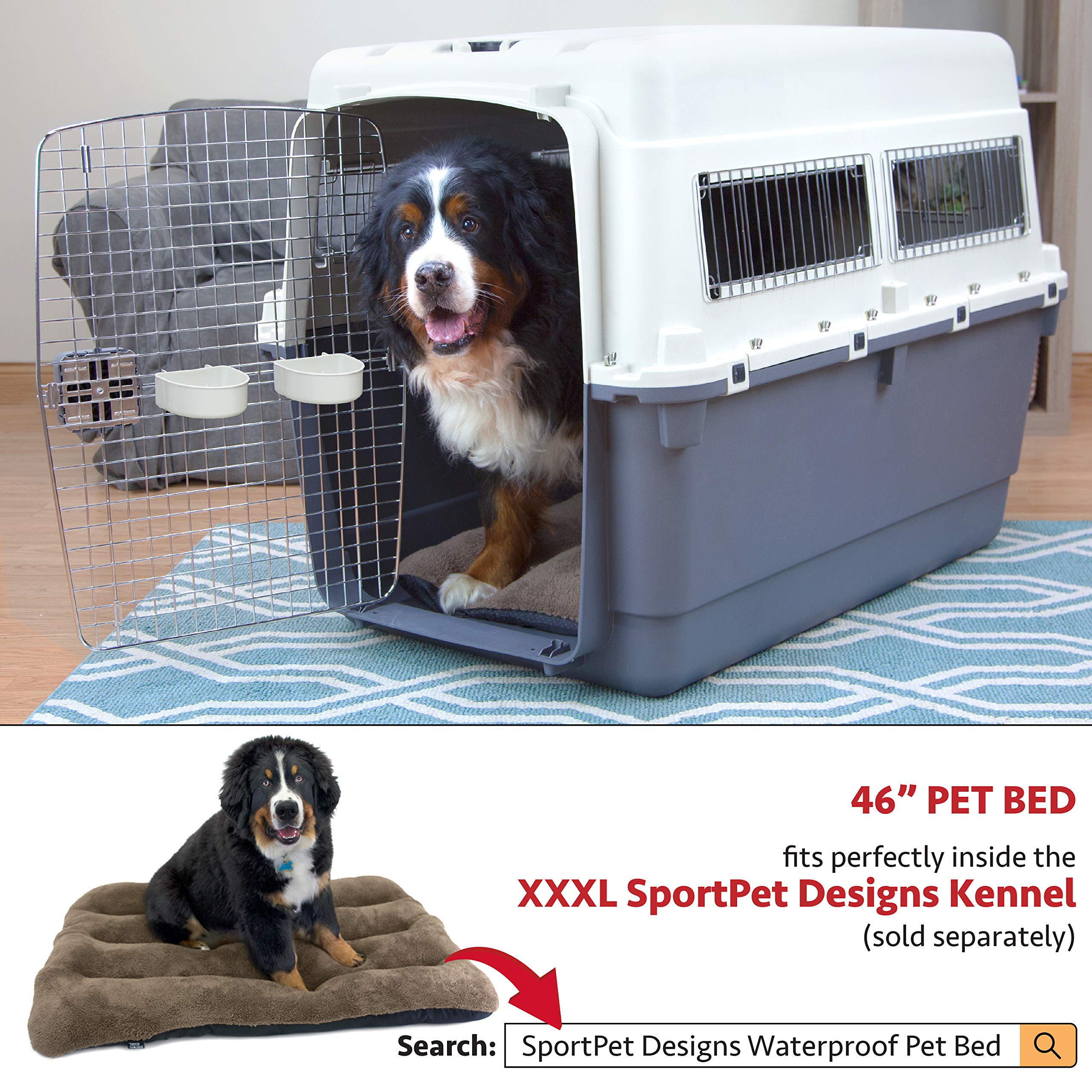Sportpet Designs Plastic Kennels Rolling Plastic Airline Approved Wire Door Travel Dog Crate, Xxx-Large, Gray