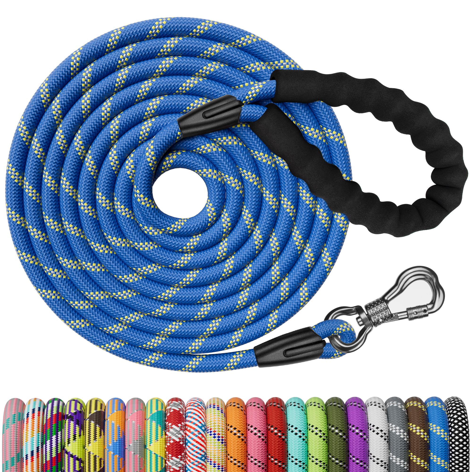 Ntr 20Ft Dog Leash, Blue Check Cord With Swivel Lockable Hook And Comfortable Padded Handle For Pink Leash For Small Medium And Large Dogs Walking Training Hiking Camping Playing