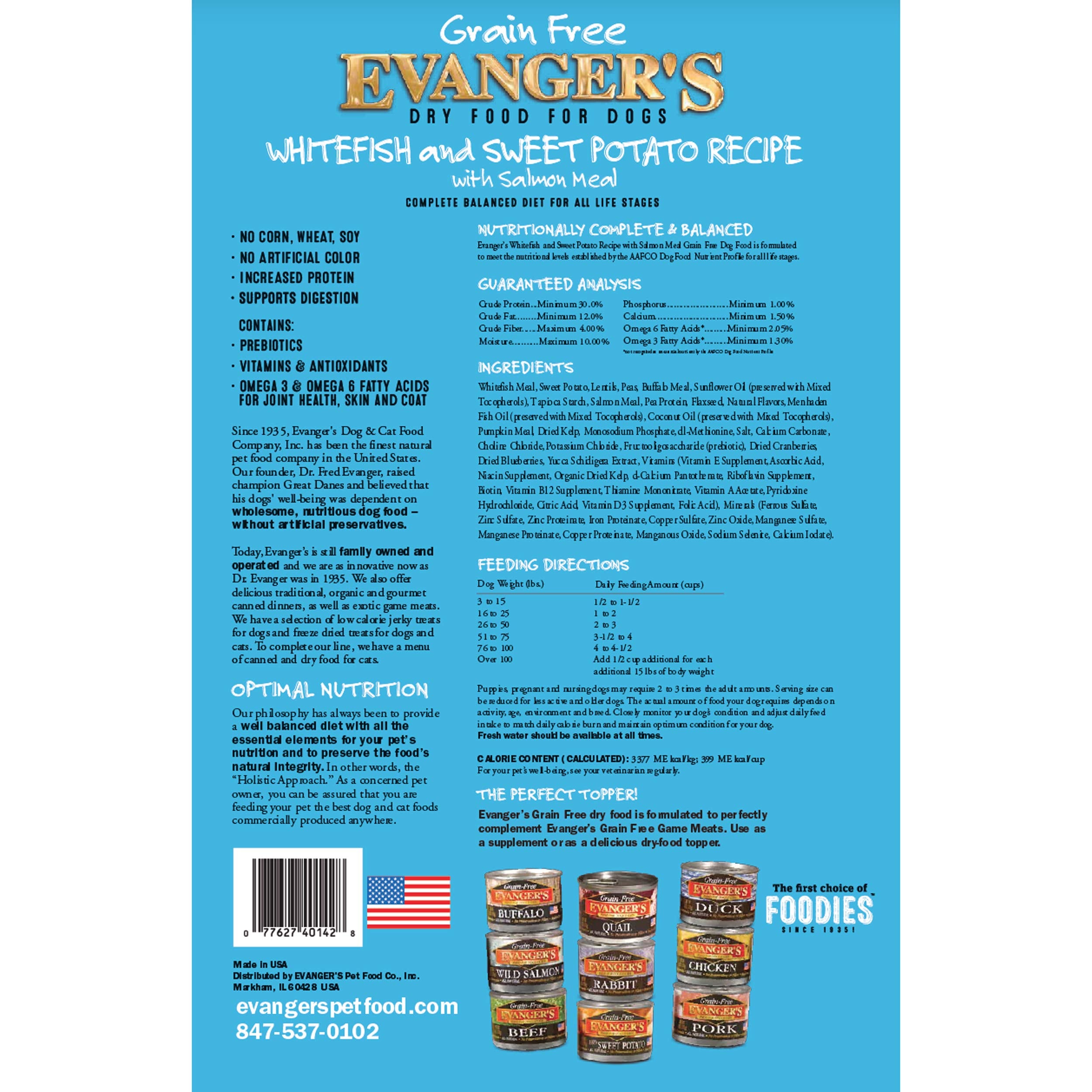 Evangers Grain-Free Whitefish & Sweet Potato with Salmon and Buffalo Meal Dry Dog Food, 4.4 lb Bag