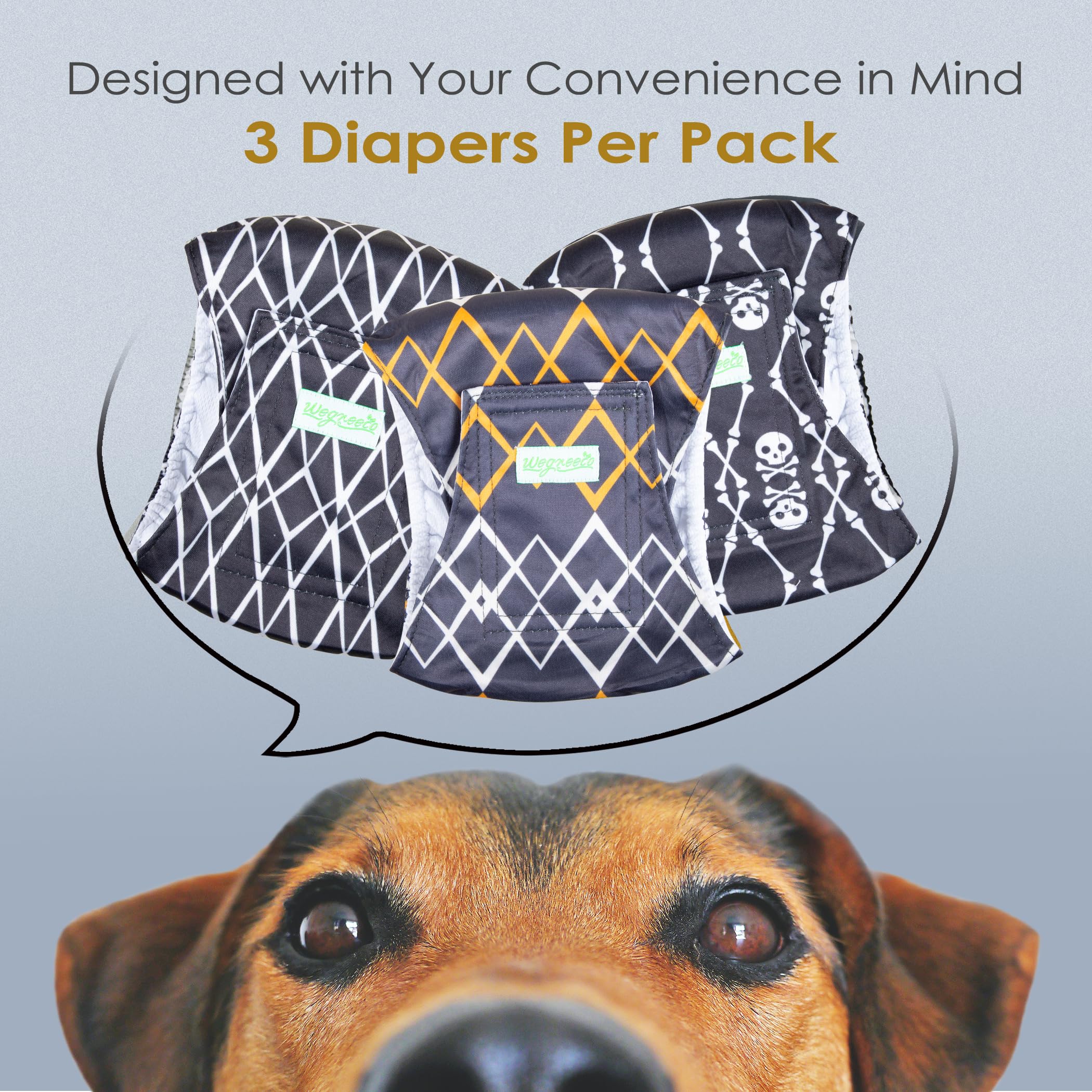 Wegreeco Washable Male Dog Belly Band (Stylish Pattern)- Pack Of 3 - Washable Male Dog Belly Wrap, Dog Diapers Male (Black Geometric, X-Small)