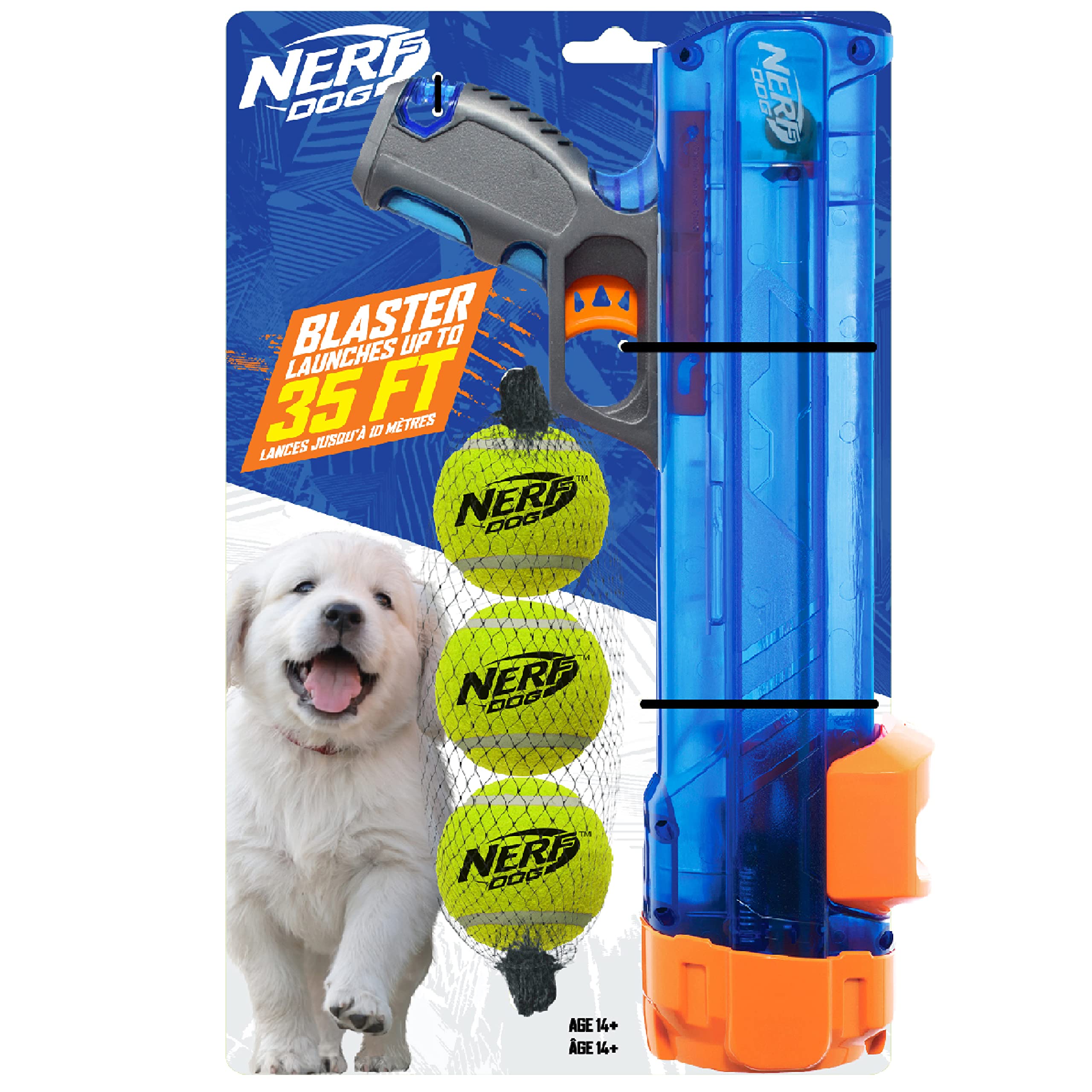 Nerf Dog Tennis Ball Blaster Dog Toy,12 Inch Translucent Blaster with 3 Balls