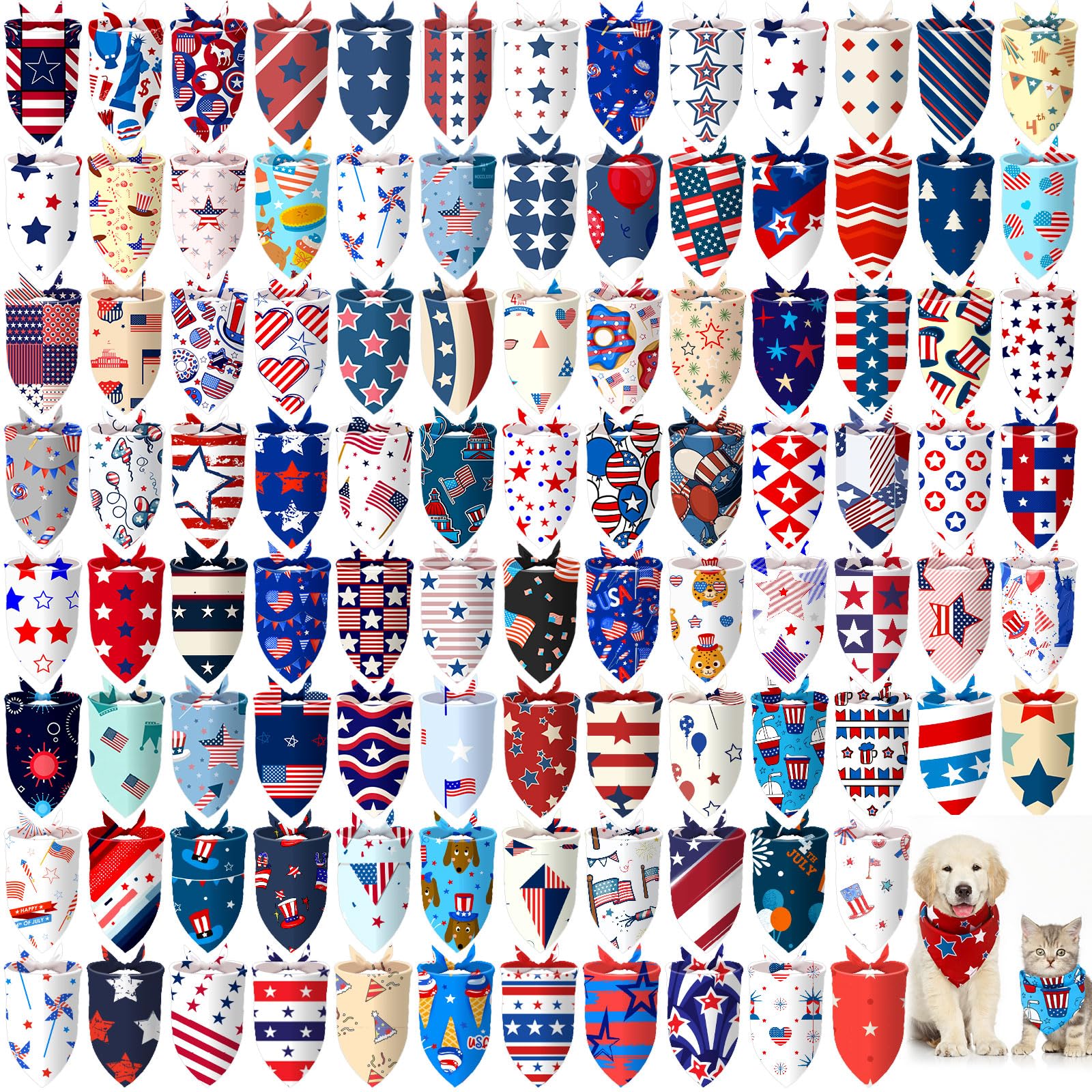 Huhumy 150 Pcs 250th Anniversary Dog Bandanas 4th of July Patriotic Pet Bandanas Bulk Independence Day Triangle Pet Bibs Scarf f