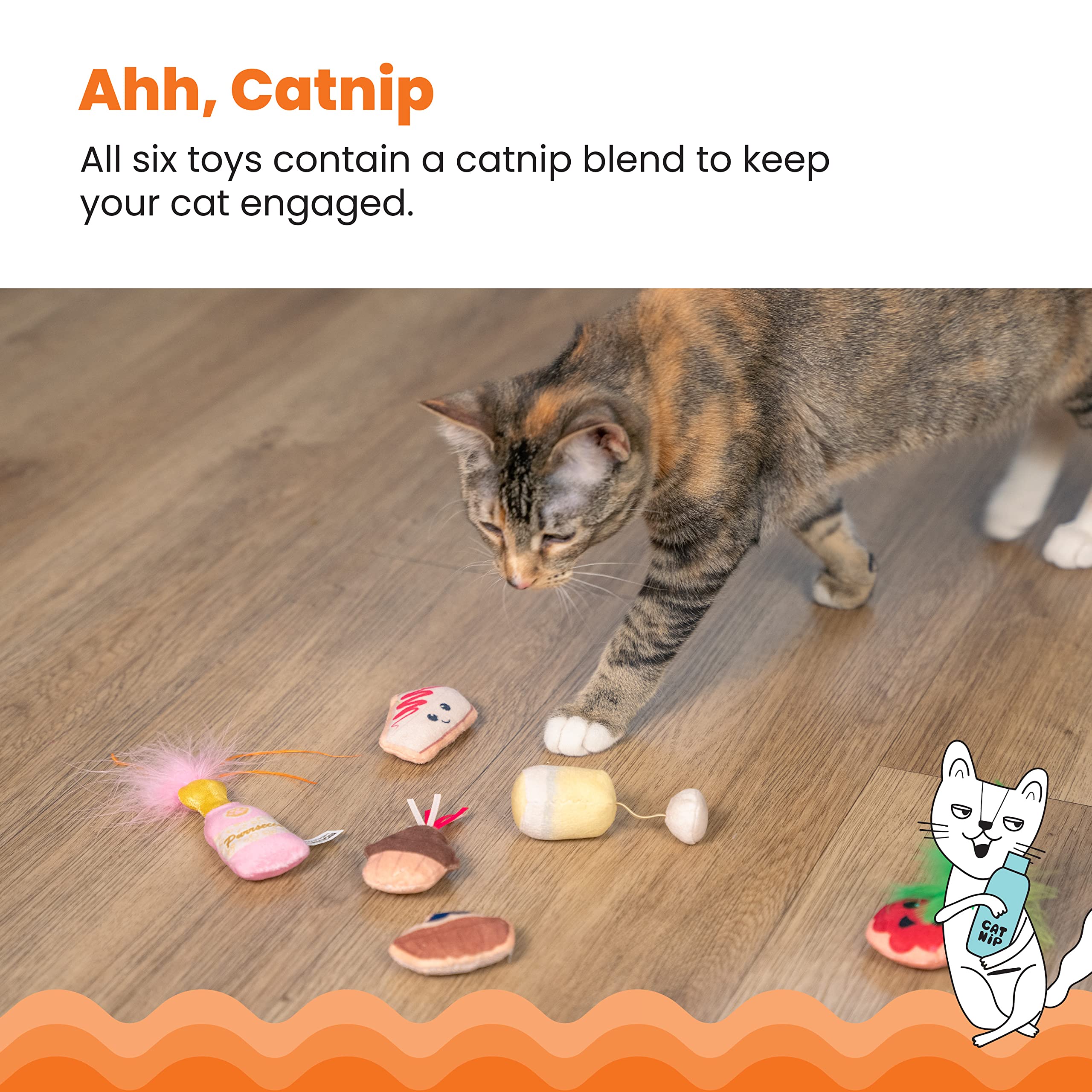 Catstages Purrsecco & Cupcakes Plush Interactive Catnip Cat Toys - 6 Pack