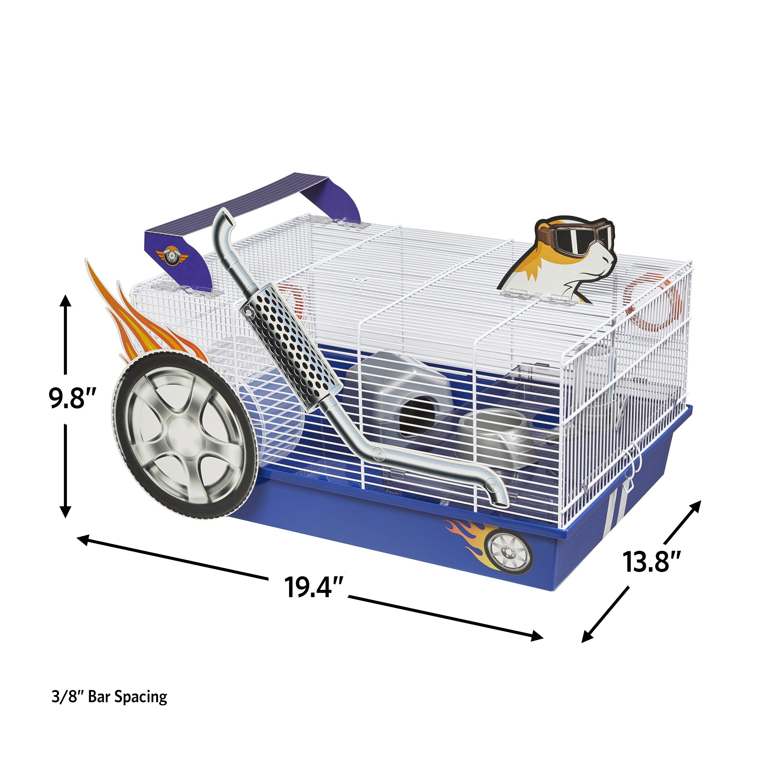 MidWest Homes for Pets Hamster Cage - Hot Rod Theme, 19.4"L x 13.8"W x 9.8"H, Multicolor, Model 100-HR, Includes