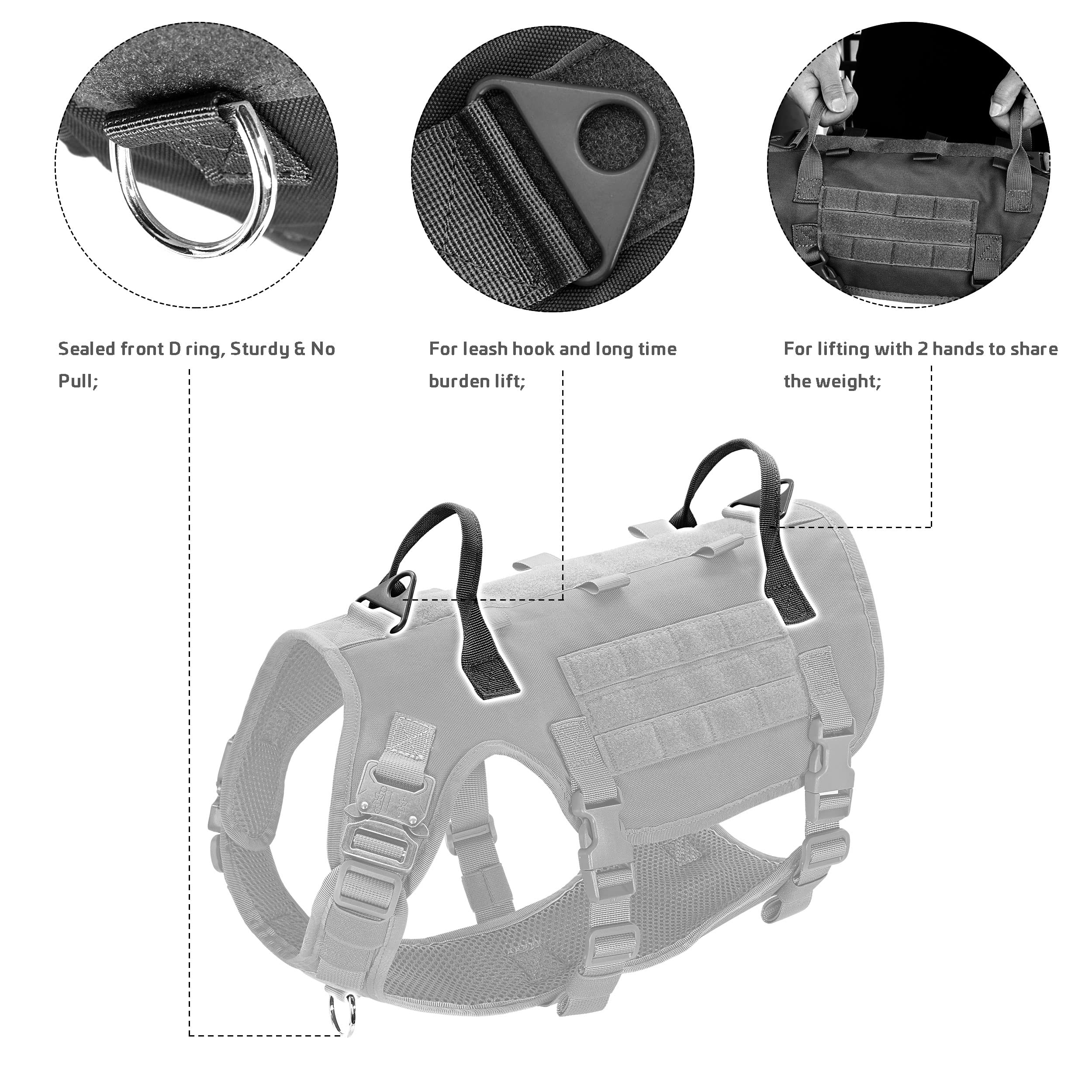 Forestpaw Tactical Dog Vest Harness & Collar Set, Black, L, Nylon, No Pull Military Design for Medium Large Dogs
