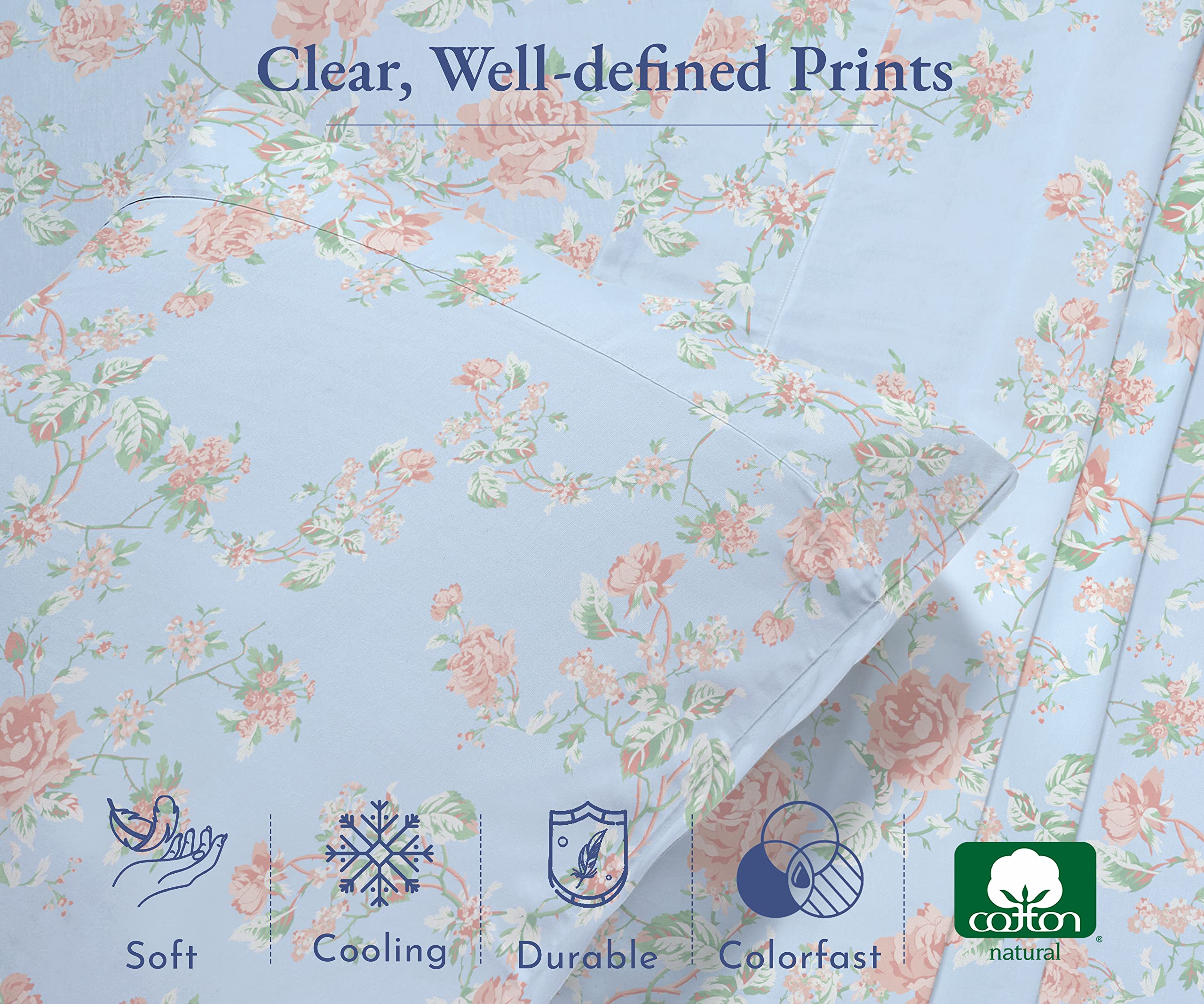 California Design Den Floral Sheets For Queen Size Bed, 4 Piece 100 Cotton Sheets Set, Luxury 400 Thread Count Sateen, Deep Pock