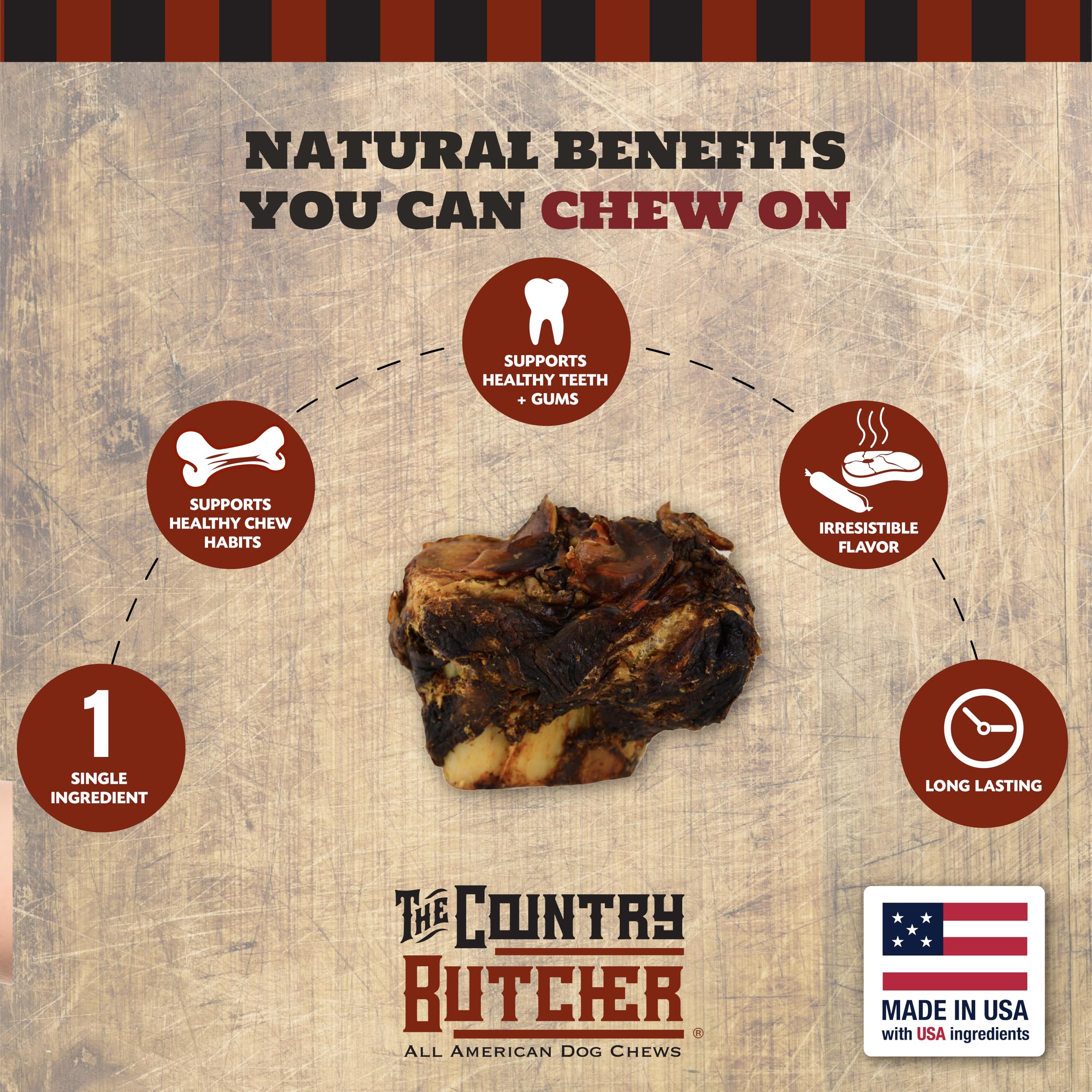 THE COUNTRY BUTCHER Beef Knuckle Dog Bones for Aggressive Chewers, Large Breed, Treat, Natural, Made in The USA, 4 Count