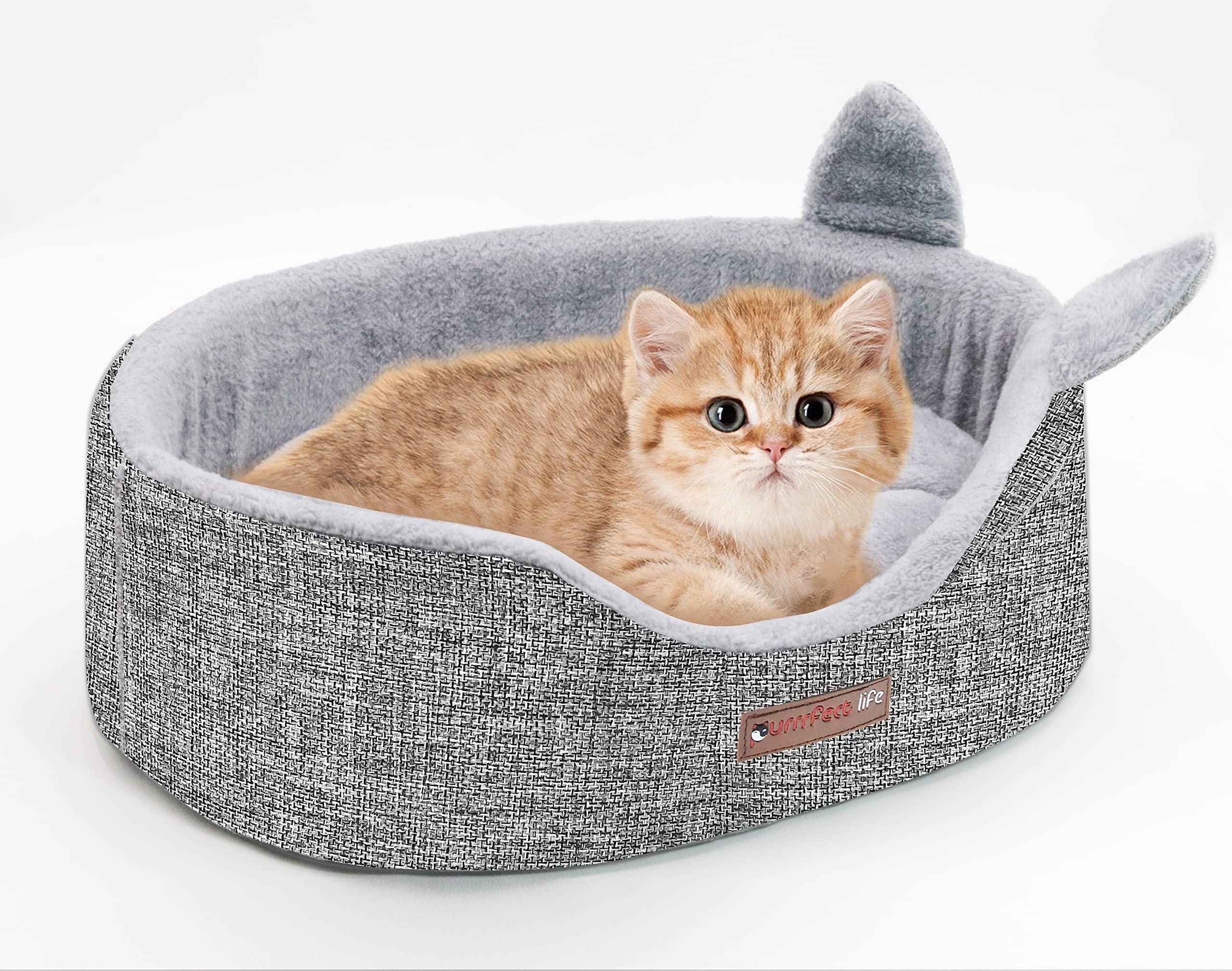 Purrrfect Life Oval Pet Beds For Cats And Small Dogs, Snuggery Bolster Pet Bed, Ultra Soft Short Plush, Washable High Resilience Pp Cotton, And More (Medium, Gray)