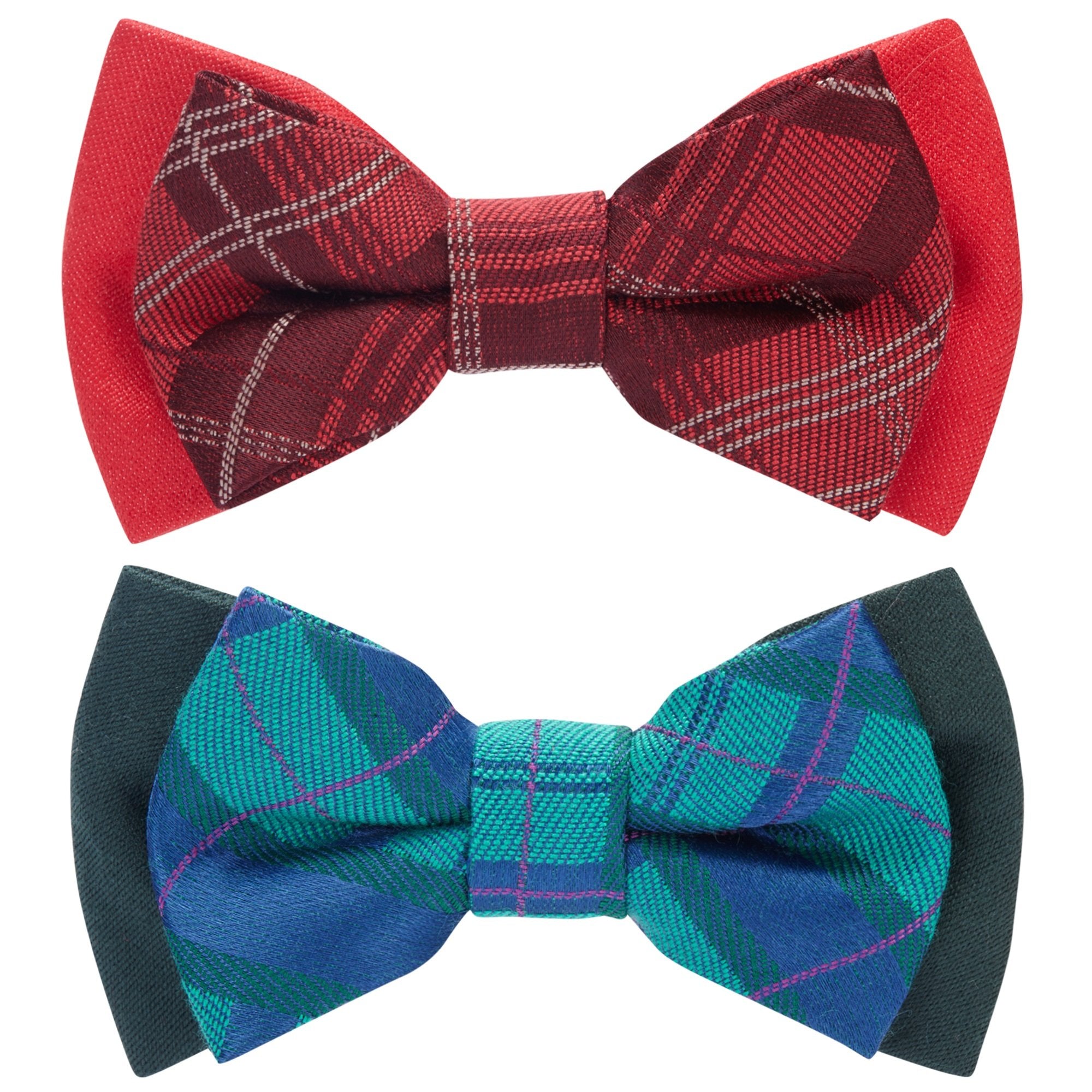 Blueberry Pet Gift Box With Pack Of 2 Handmade Dog Cat Bow Tie, Scottish Plaid Tartan Style Bowtie Set In Scarlet Red & Emerald Green, 4' * 2.5'