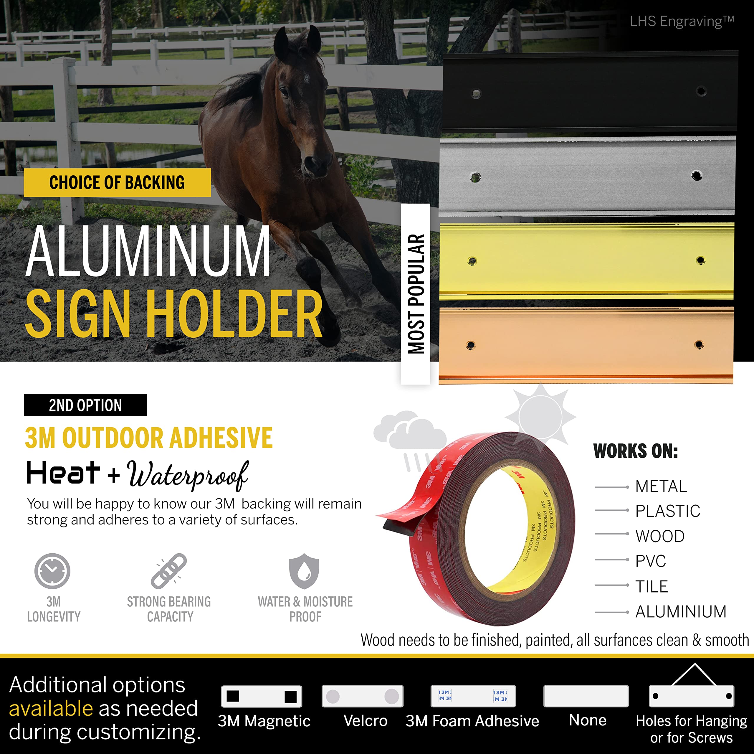 Lhs | Horse Stall Name Plate, 2X10 Personalized Stall Signs, Uv Protected, All Weather Adhesive, Hanging, Mounting Or Other, Tea