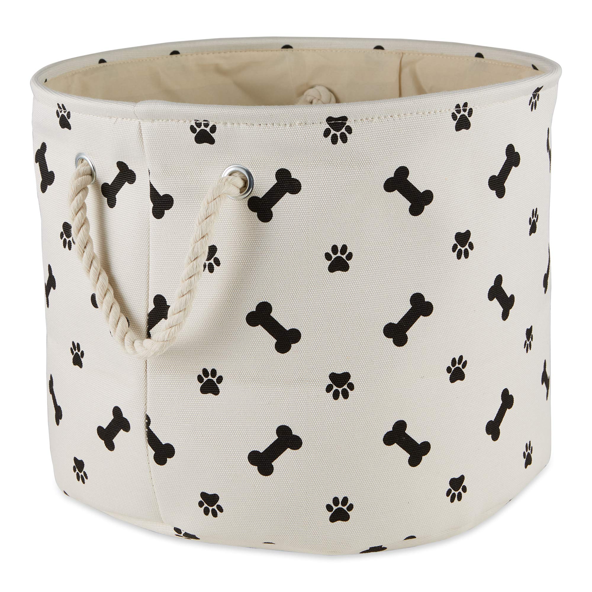 Bone Dry Pet Storage Collection Paw and Bone Print, Medium Round, 12x15x15, Black