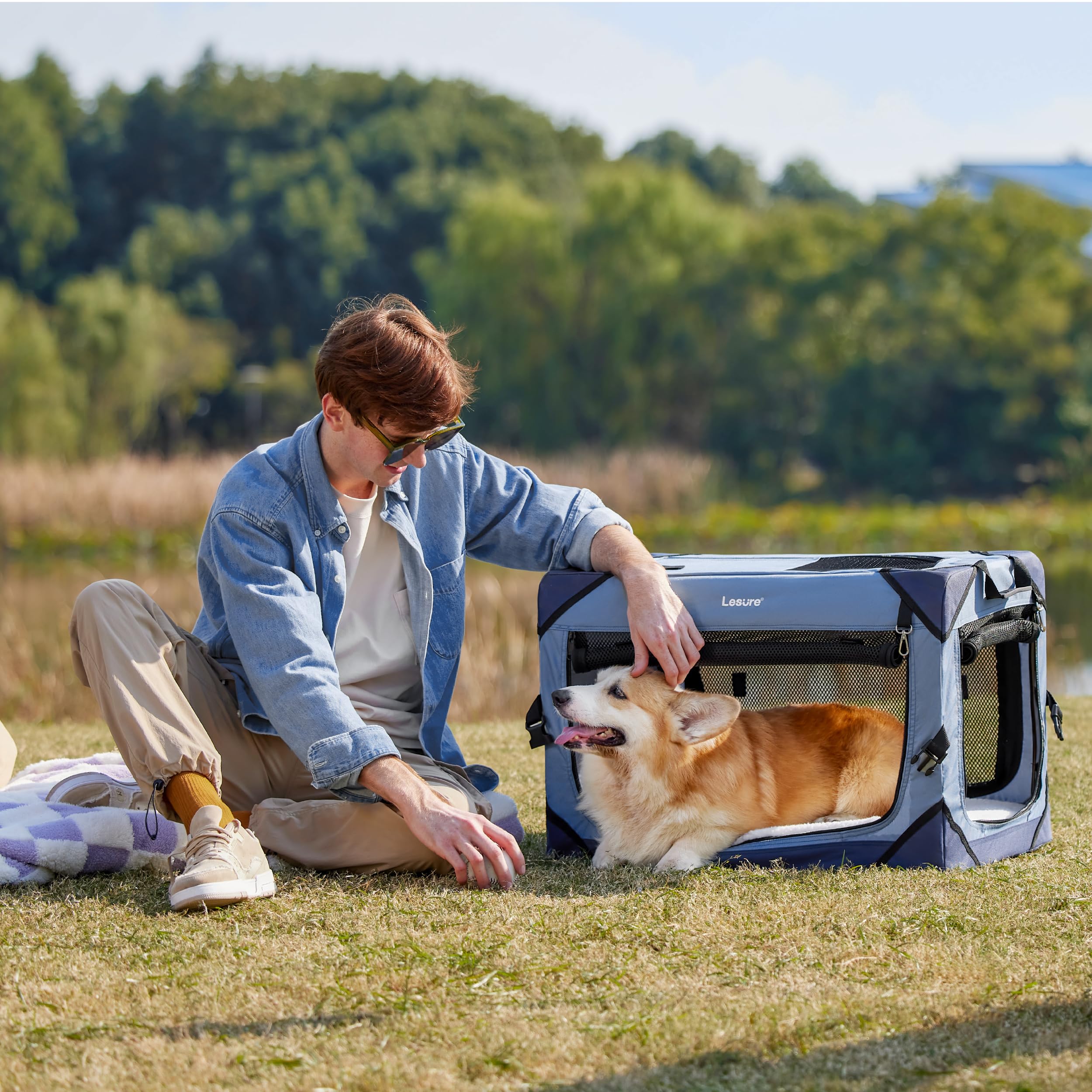 Lesure Collapsible Dog Crate - Portable Travel Kennel For Small Dog, 4-Door Pet Crate With Durable Mesh Windows, Indoor & Outdoo