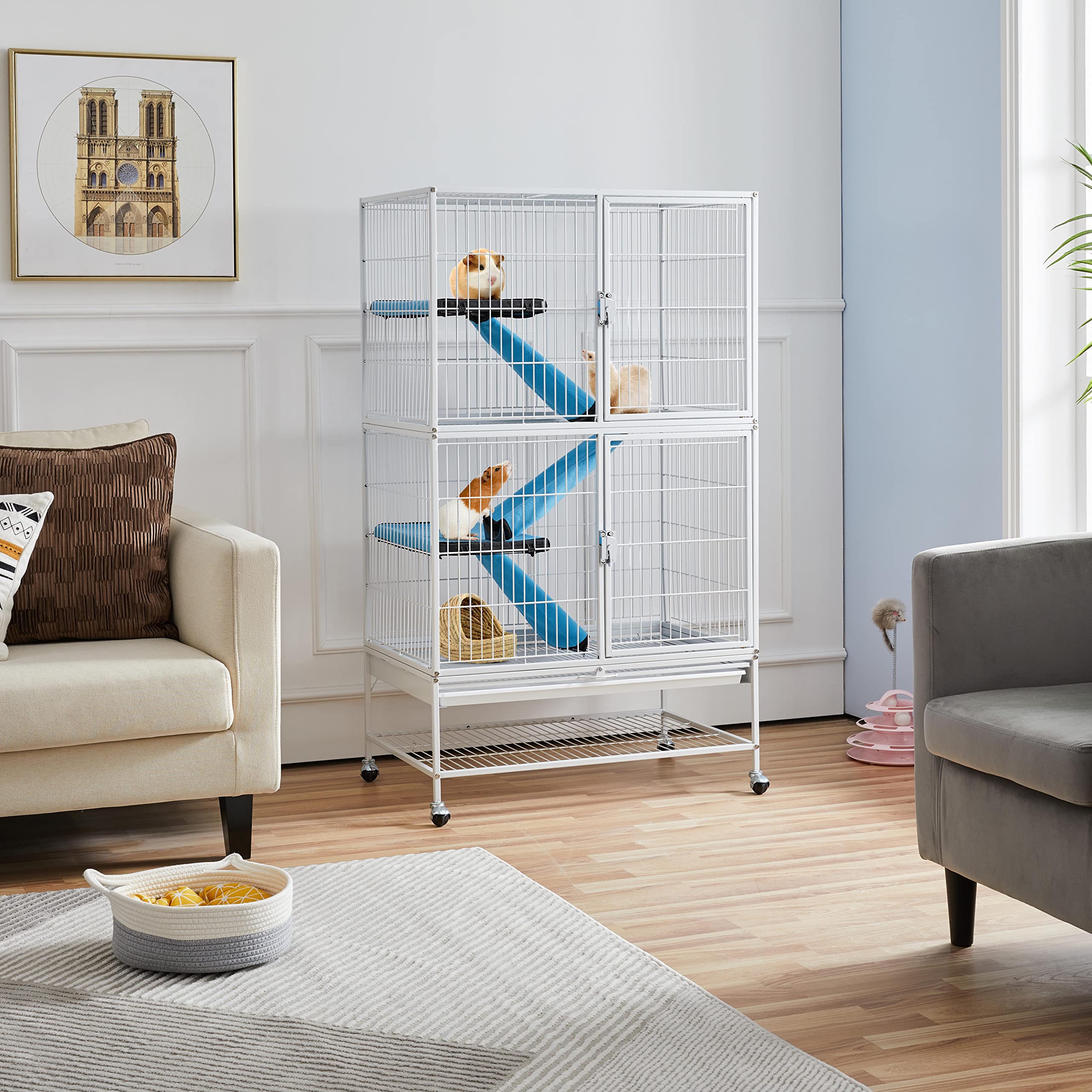 Yaheetech 2-Story Ferret Cage for Small Animals, Metal, White, 31"L x 20"W x 54"H, Model 611117, Includes 2 Removable