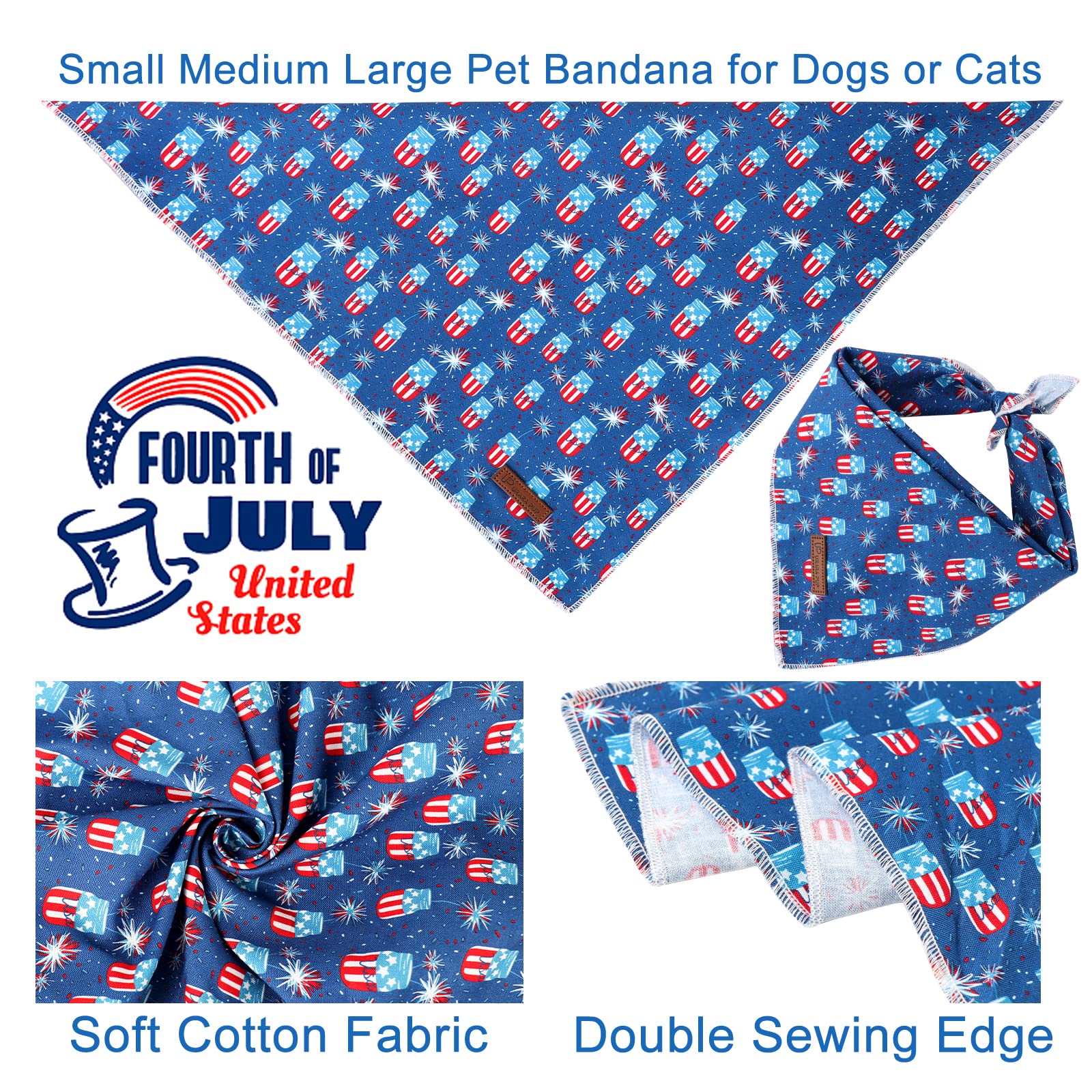 Up Urara Pup 4Th Of July Dog Bandana, Patriotic Bandana For Medium Large Dog, Cute Patriotic Puppy Bandana, Cotton American Flag