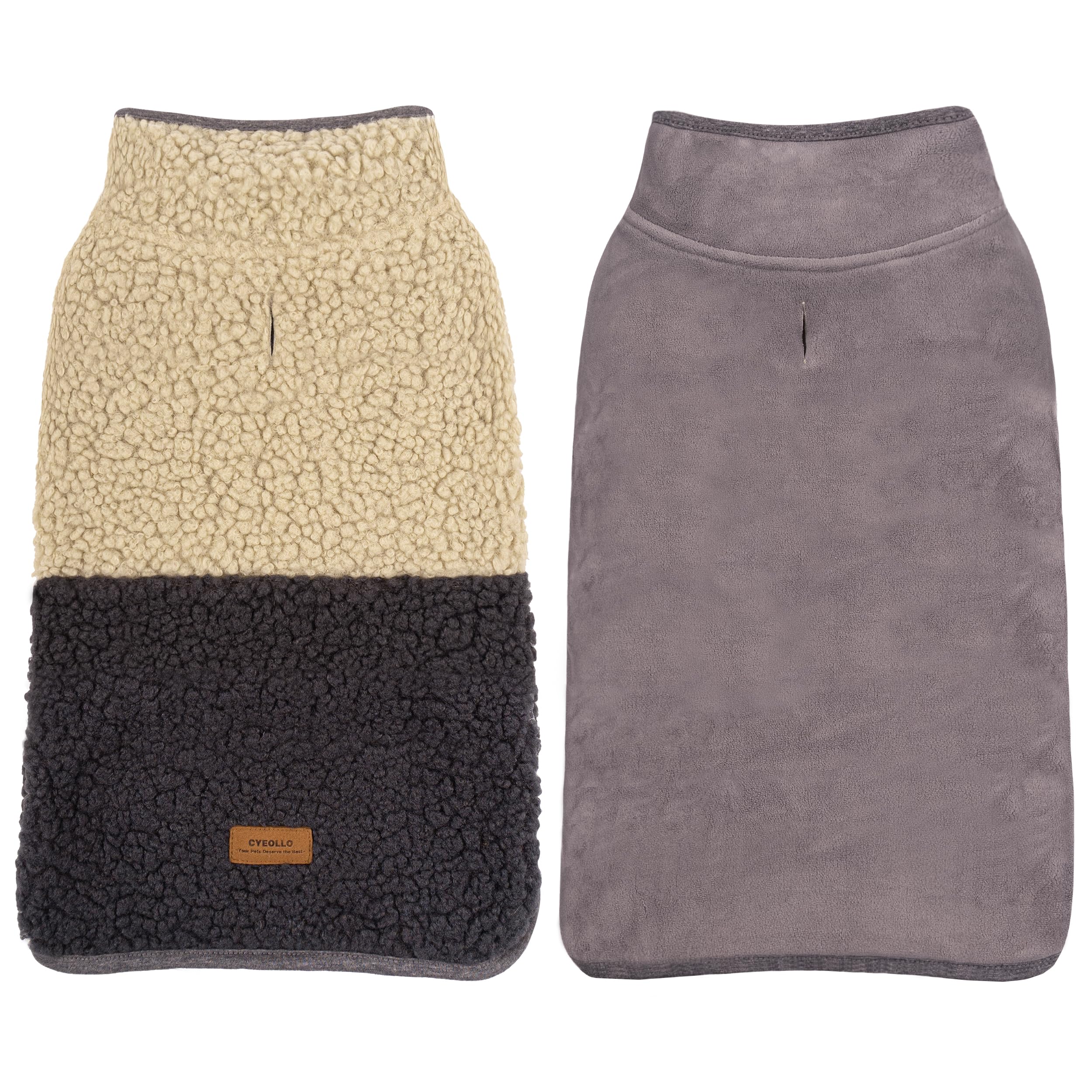 Cyeollo Warm Dog Coat - Sherpa Winter Jacket, Reversible Fleece, Soft Cold Weather Dog Clothes, Khaki Xl With Leash Hole