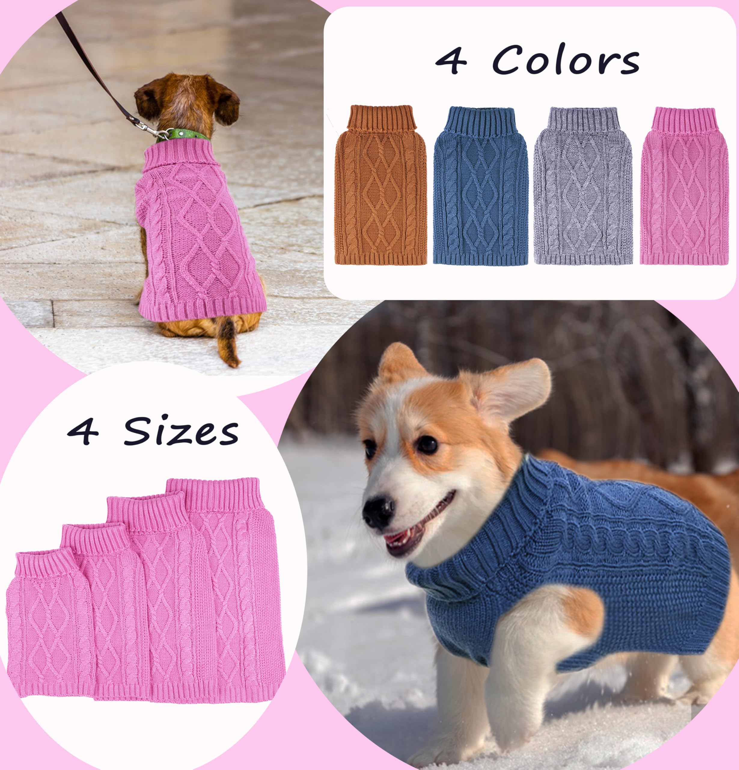 Dog Sweaters for Small Dogs Small Dog Sweater for Chihuahua Warm Dog Clothes Winter Puppy Clothes Turtleneck Pet Sweater Cable K