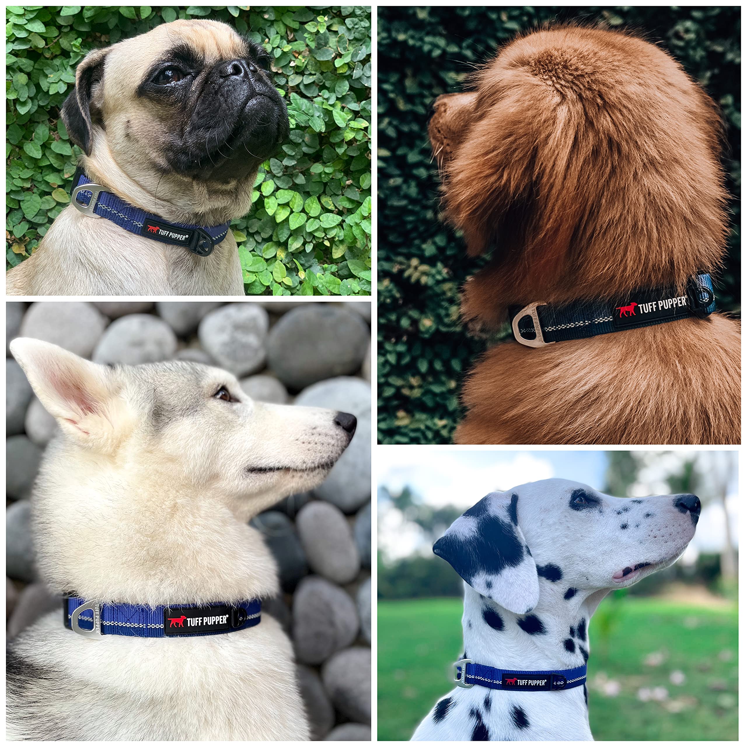 Tuff Pupper Heavy Duty Dog Collar | Tough Dog Collar | Reflective Dog Collar With Aluminum D-Ring Leash Clip | Separate Dog Id T