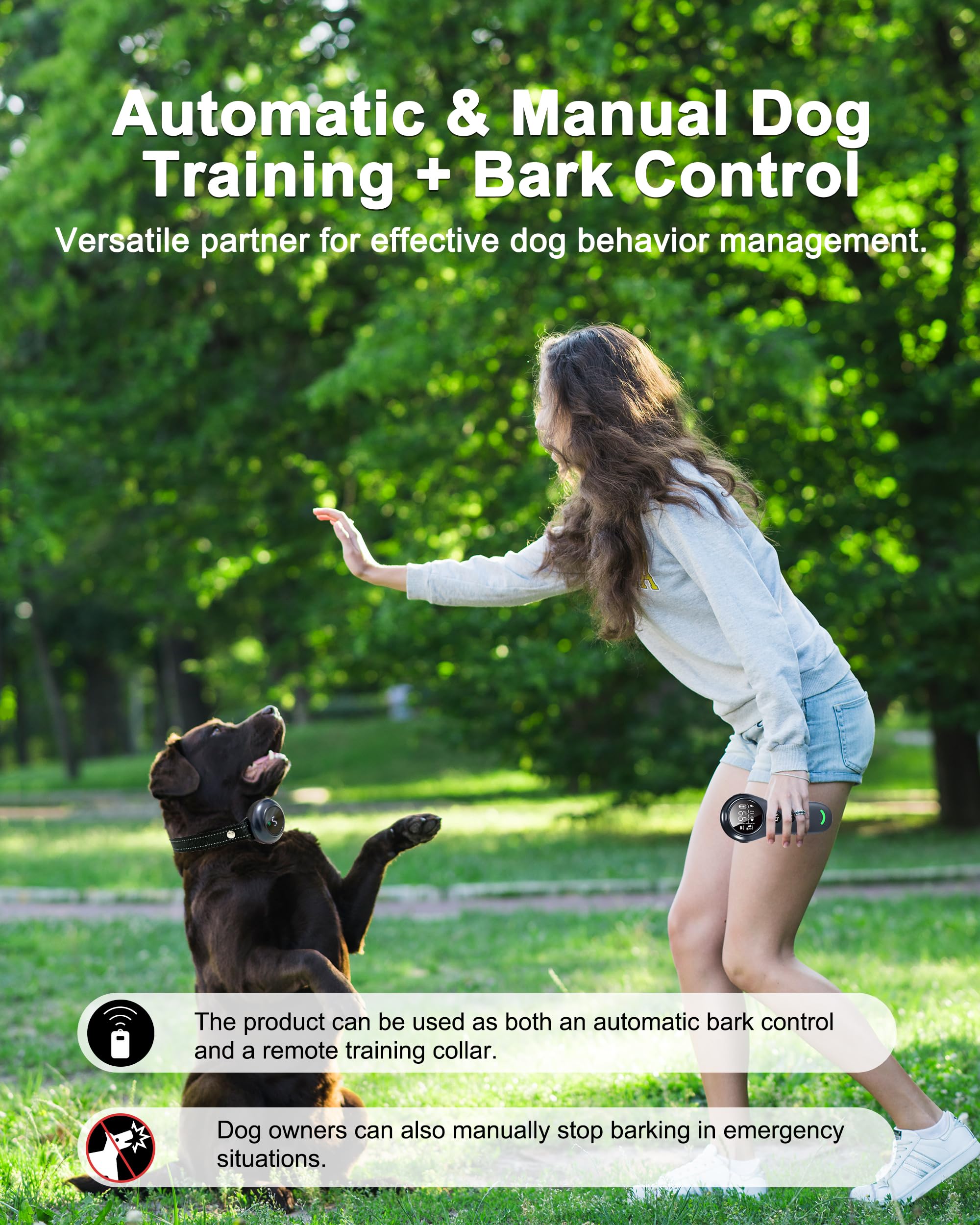Aniparty 2-In-1 Dog Shock Collar & Dog Bark Collar - Rechargeable Dog Training Collar With Remote Control For 5-150 Lbs, Dog Col