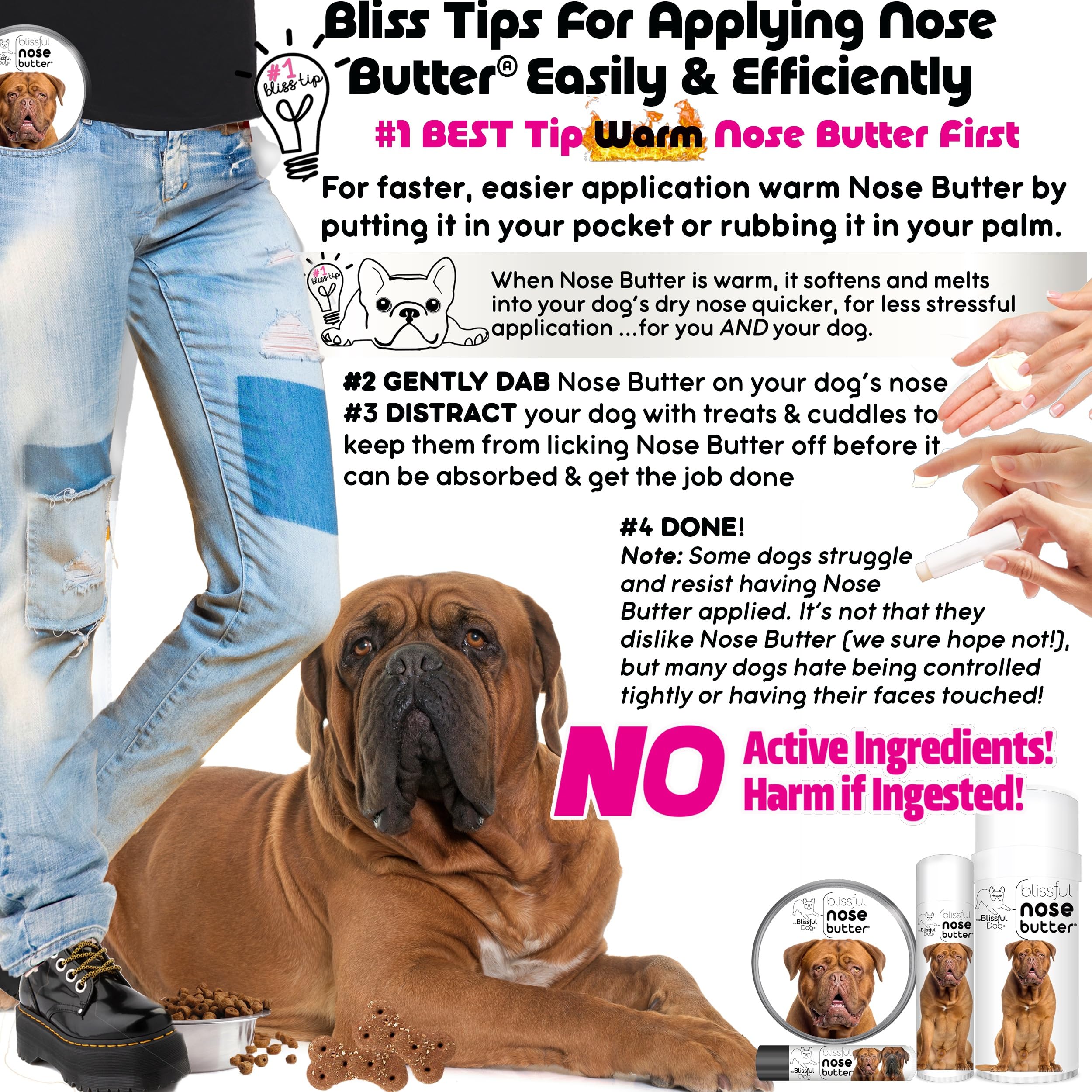 The Blissful Dog Dogue De Bordeaux Unscented Nose Butter - Dog Nose Butter, 4 Ounce