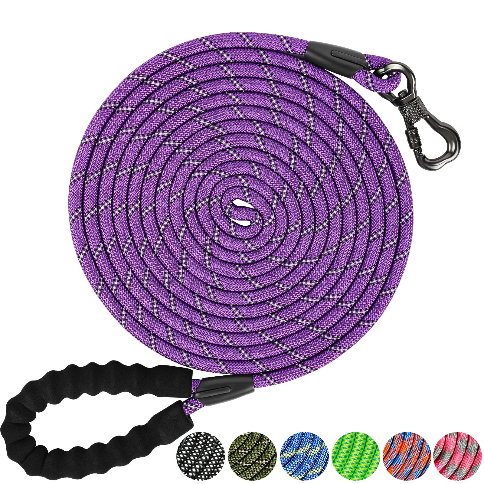 Ntr Dog Long Leash, 150Ft Extra Long Leash For Large Breed Dog With Swivel Lockable Hook, Purple Heavy Duty Dog Lead Line For Walking, Hunting, Camping, Backyard For Small Medium Large Dog