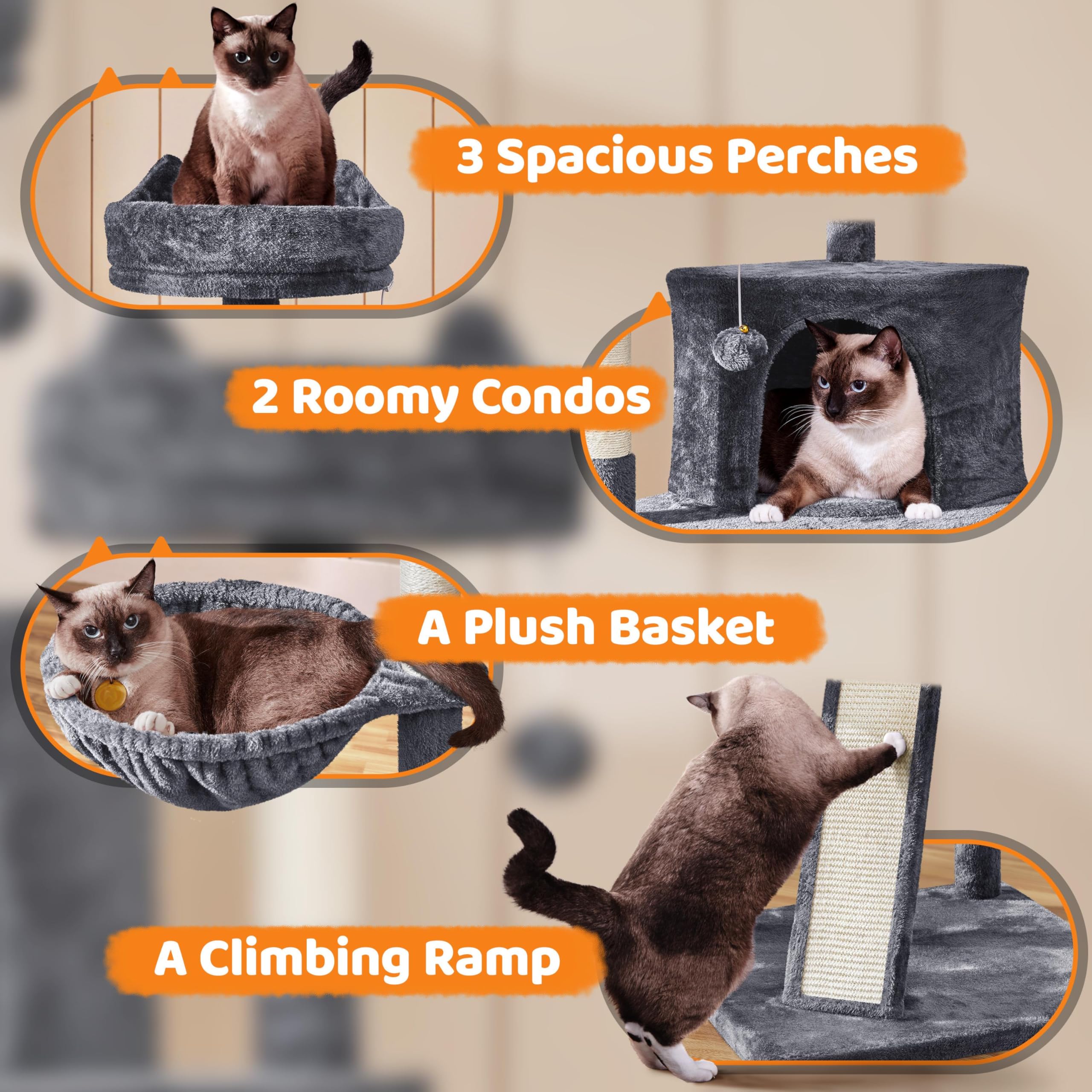 Yaheetech 68.5In Multi-Level Cat Tree Large Cat Condo With Sisal-Covered Platforms Scratching Board & Scratching Posts, Cozy Perches, Stable Cat Tower Cat Condo Pet Play House, Dark Gray